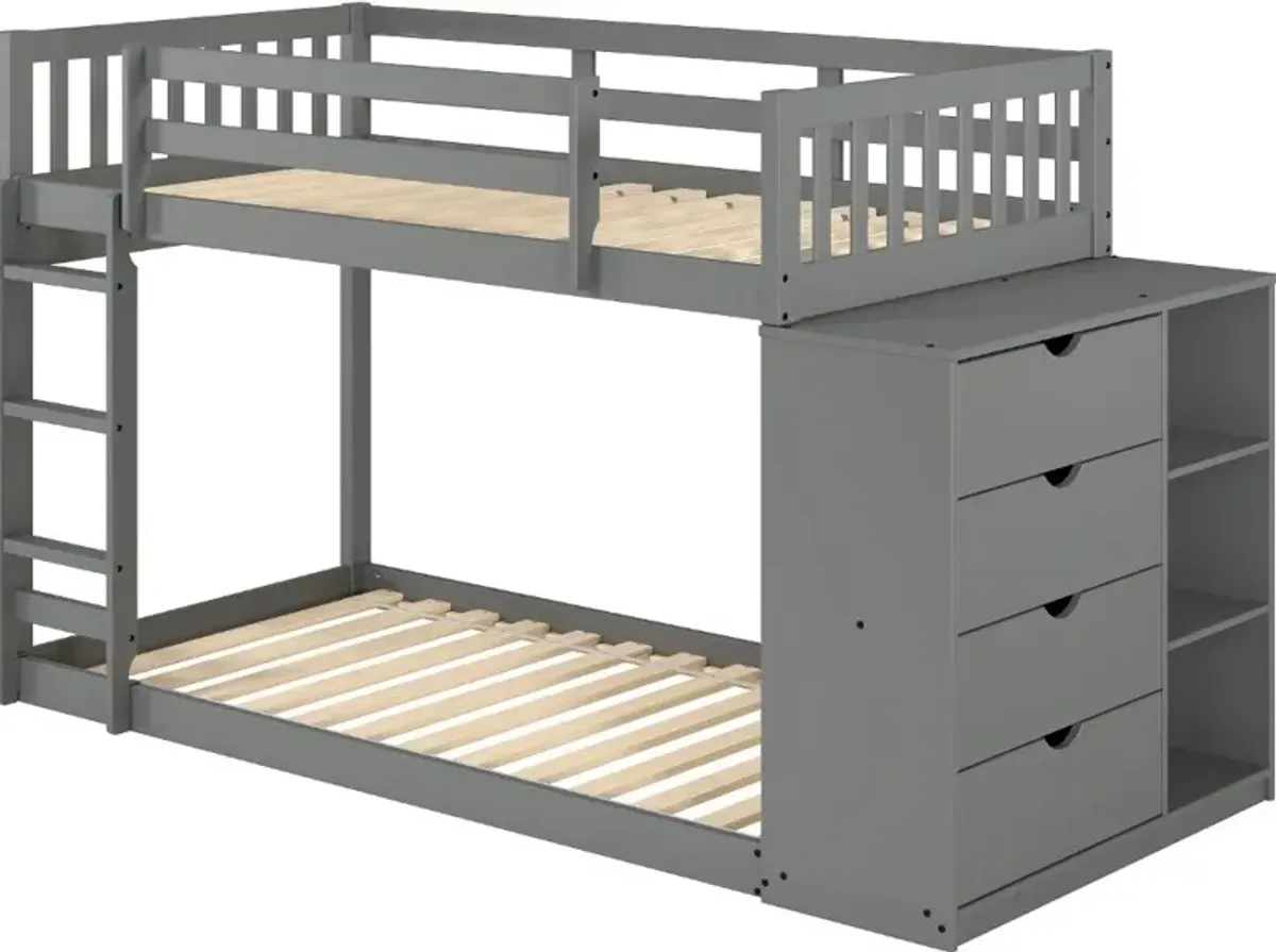 Mission Gray Twin-over-Twin Bunk Bed with Chest