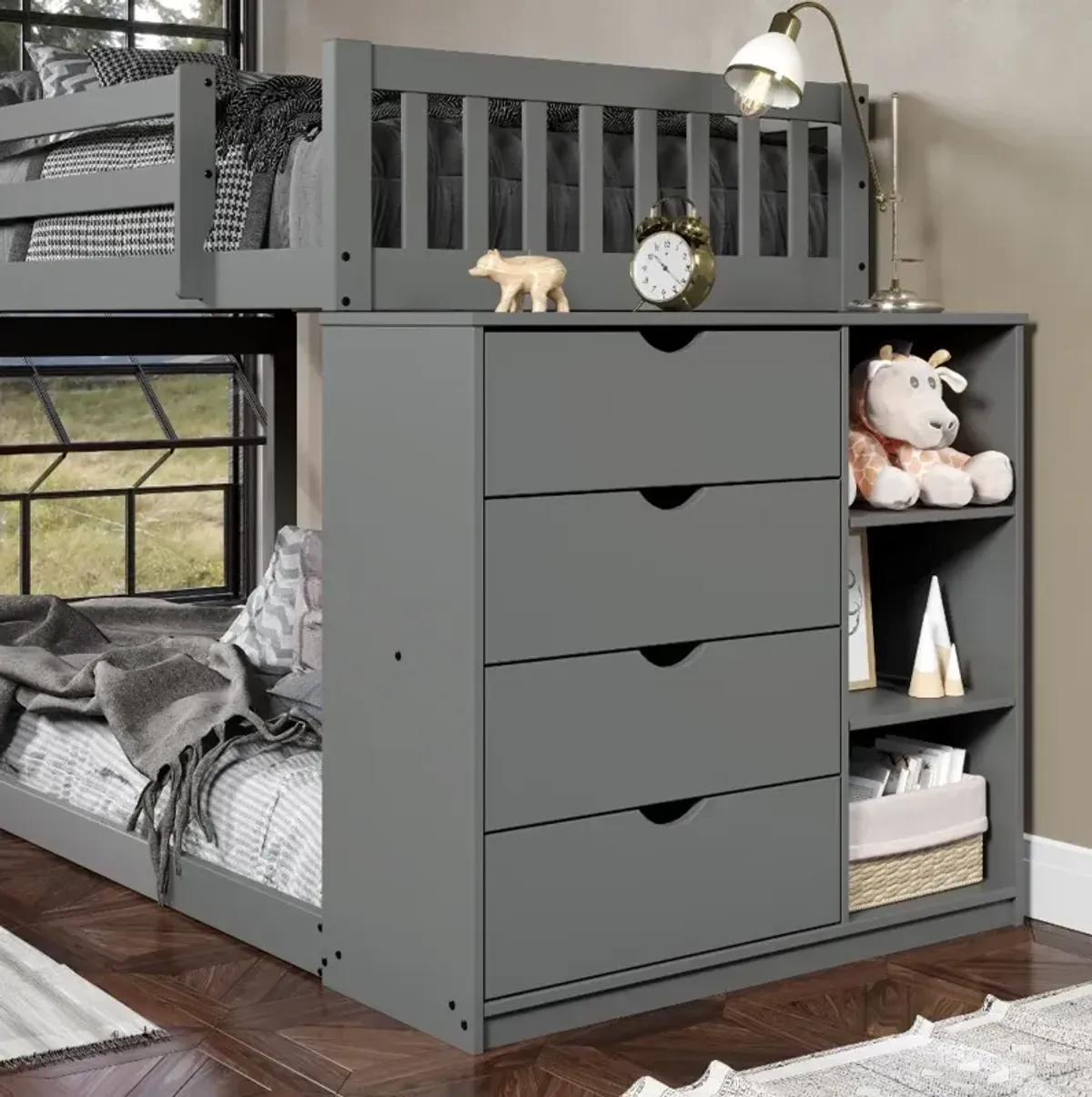 Mission Gray Twin-over-Twin Bunk Bed with Chest