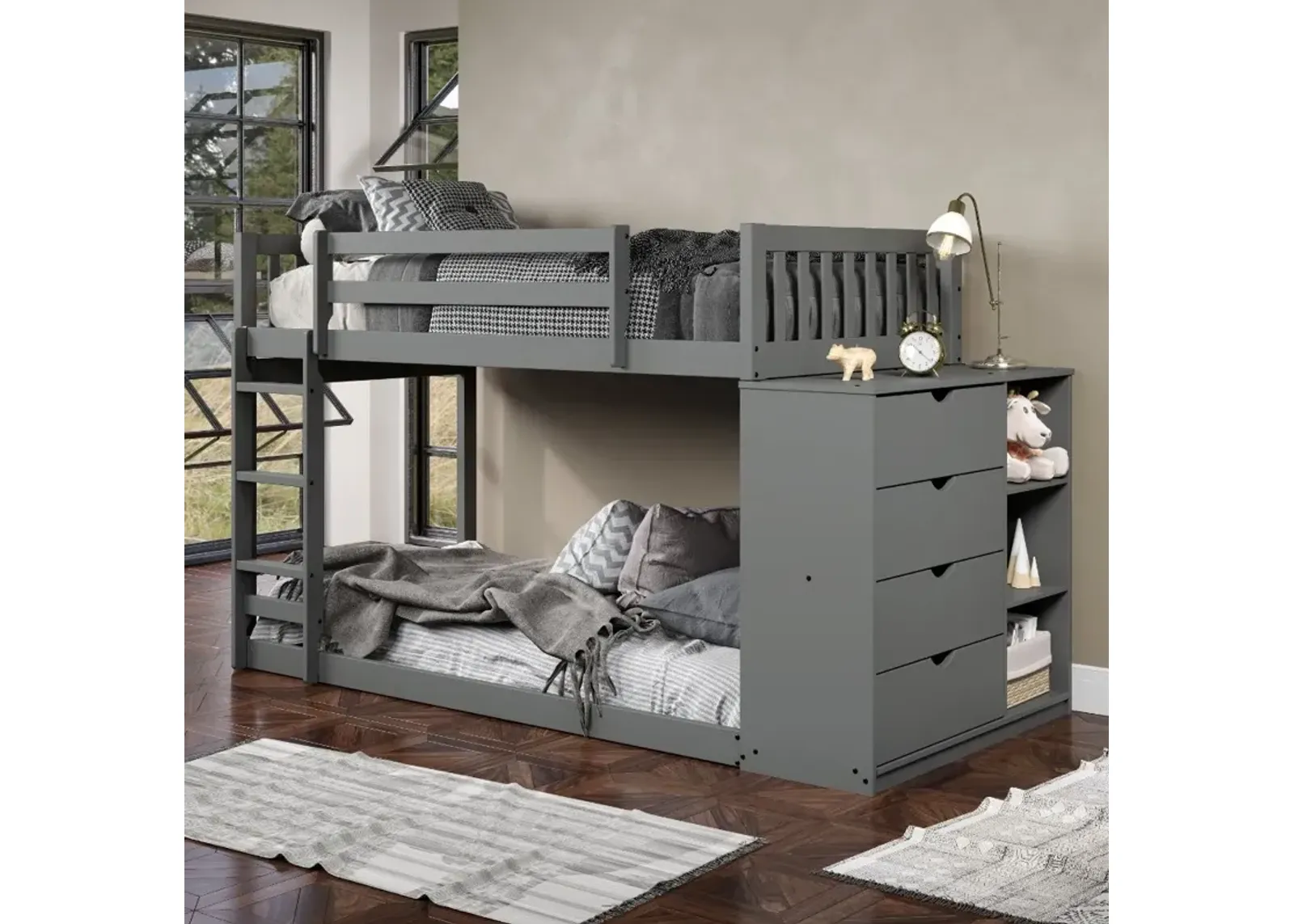 Mission Gray Twin-over-Twin Bunk Bed with Chest