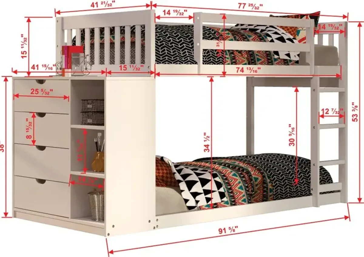 Mission White Twin-over-Twin Bunk Bed with Chest