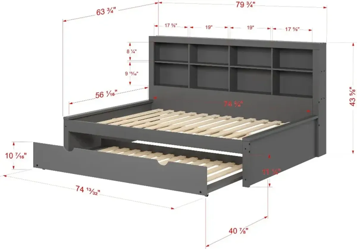 Gray Full Bookcase Daybed with Trundle