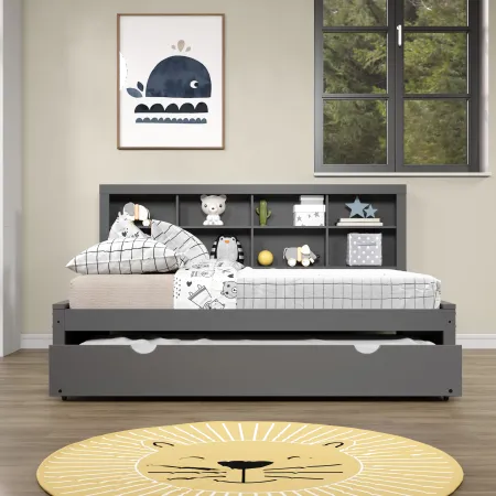 Gray Full Bookcase Daybed with Trundle