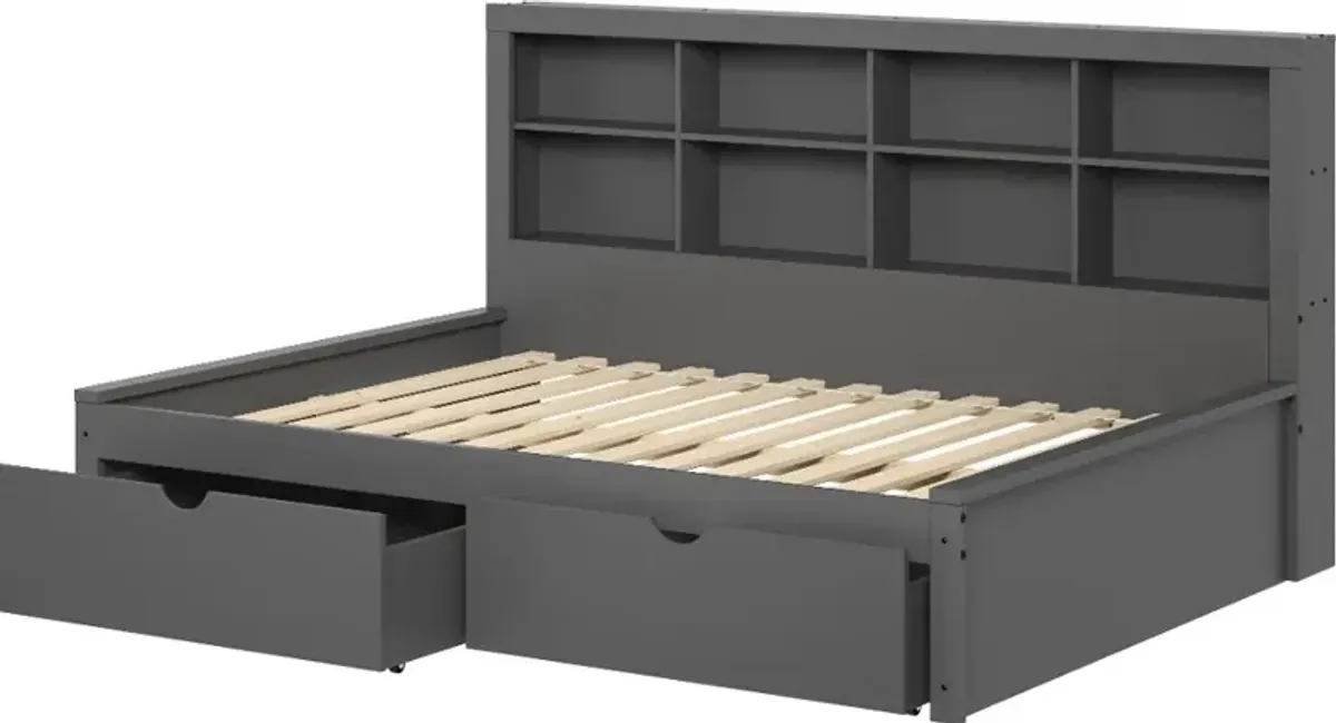 Gray Full Bookcase Daybed with Storage Drawers