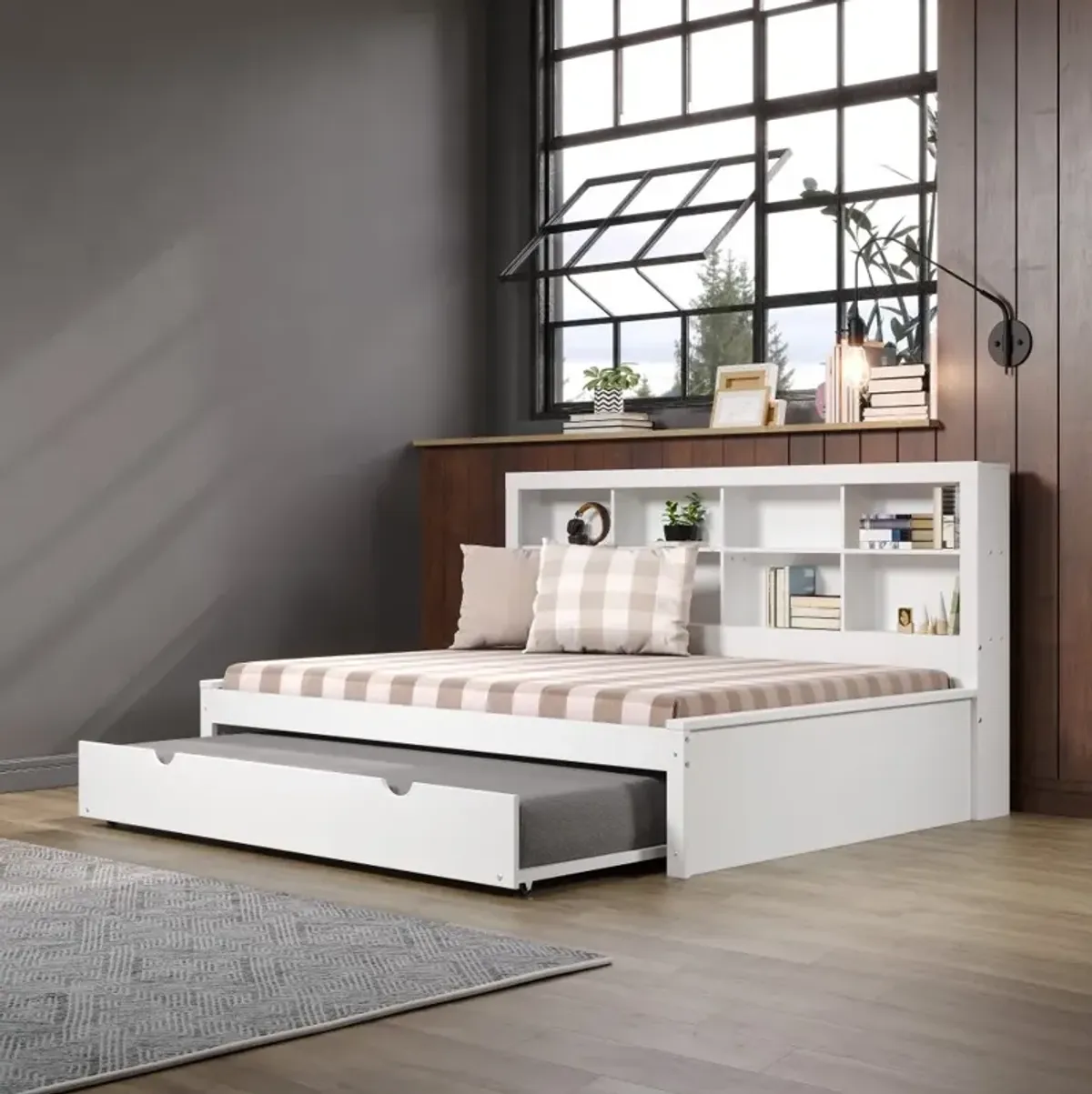 White Full Bookcase Daybed with Trundle