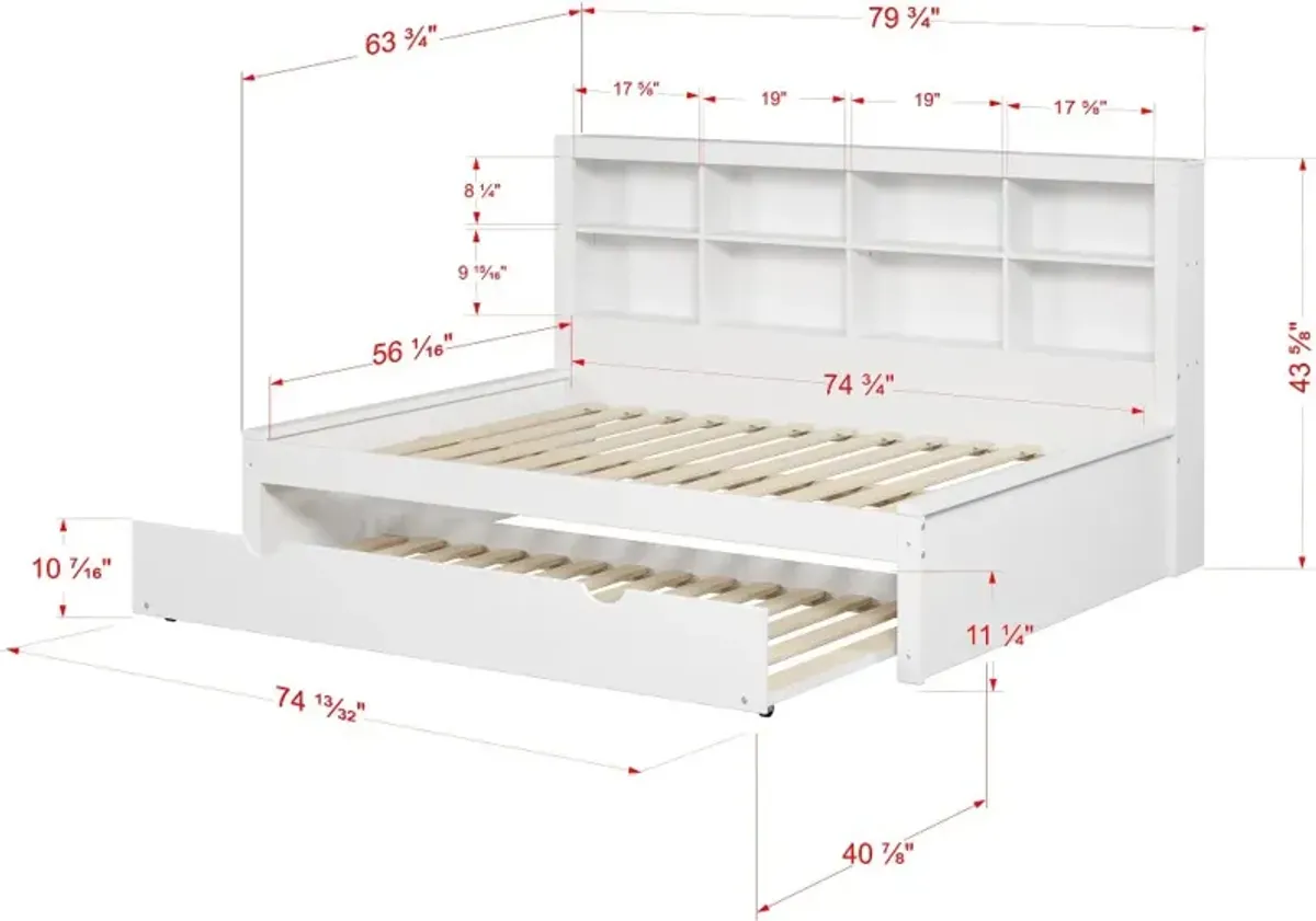 White Full Bookcase Daybed with Trundle