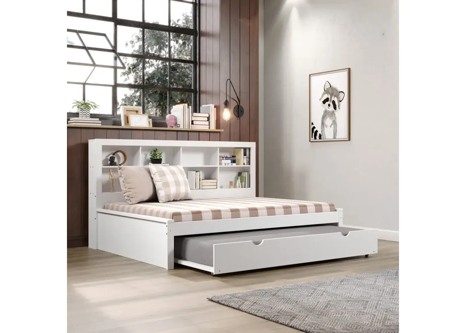 White Full Bookcase Daybed with Trundle