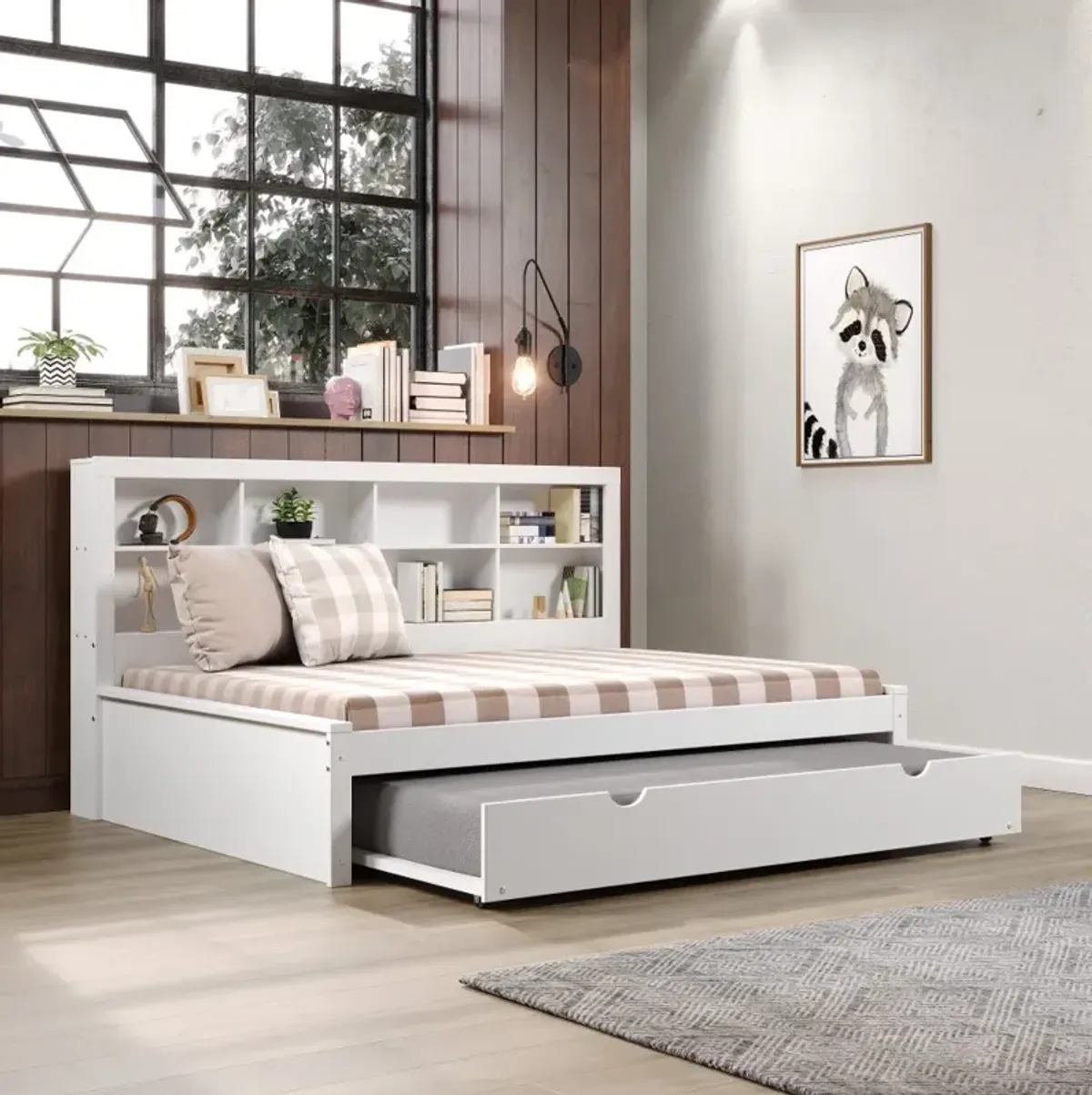 White Full Bookcase Daybed with Trundle