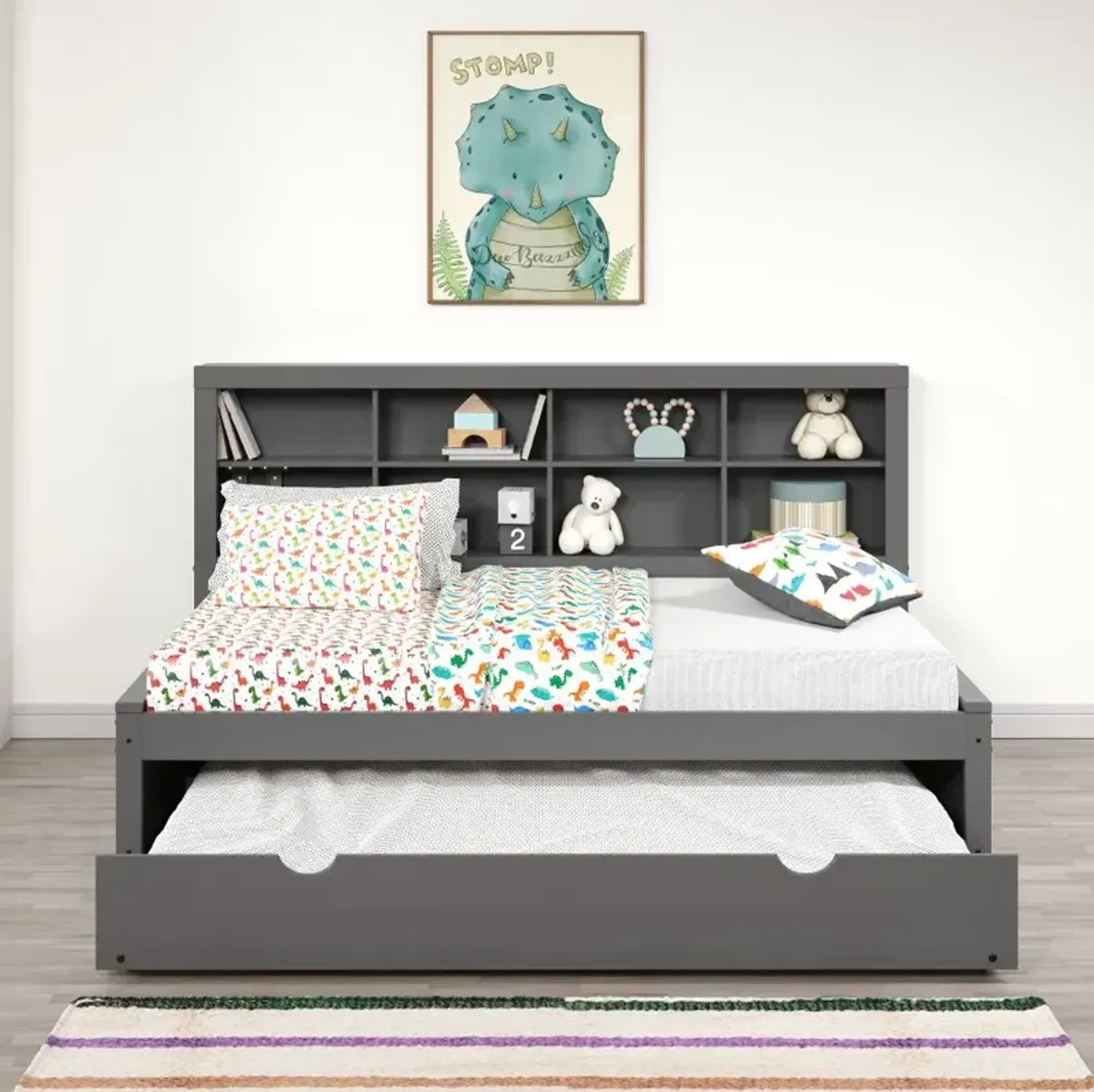 Gray Twin Bookcase Daybed with Trundle