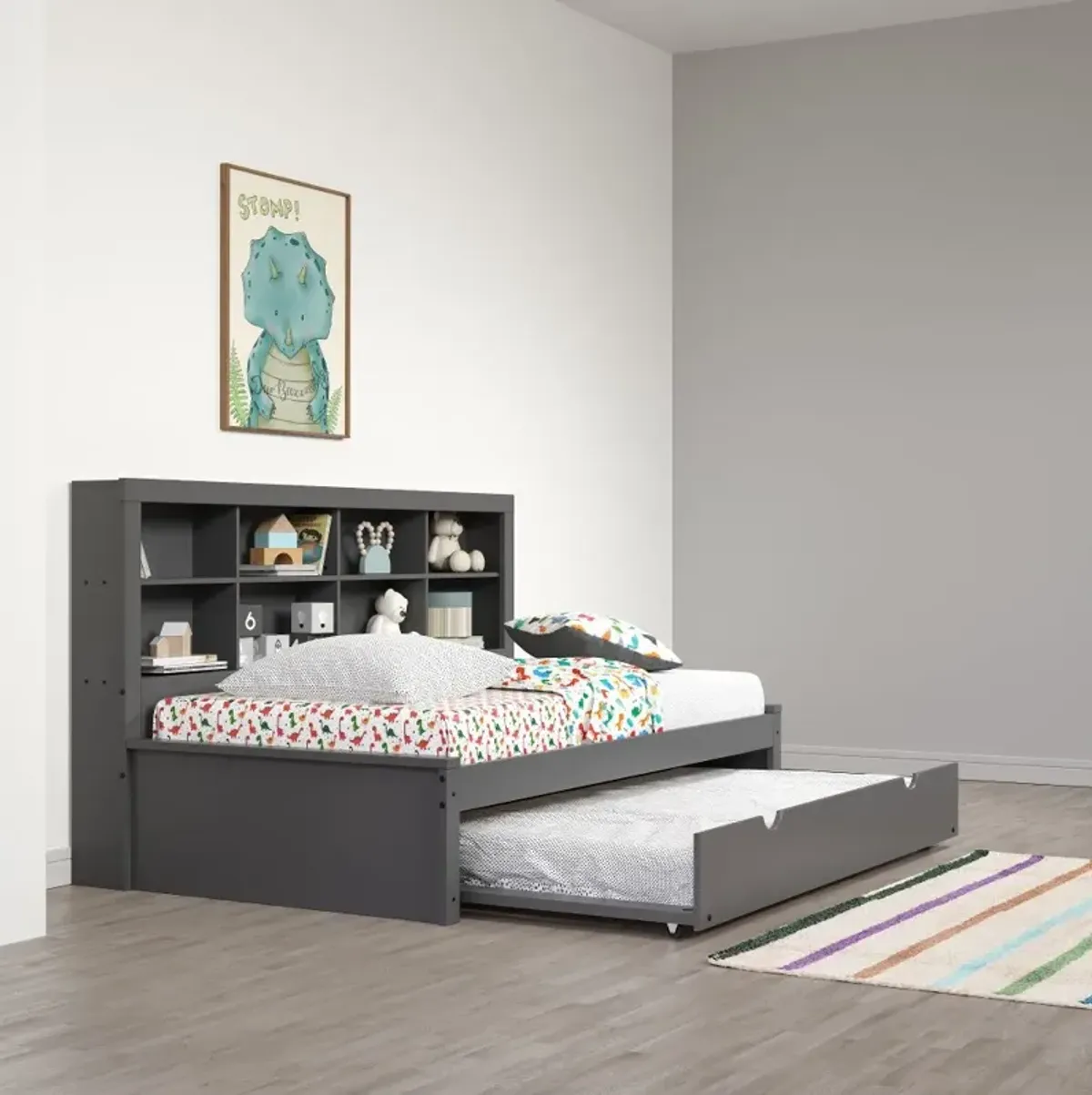 Gray Twin Bookcase Daybed with Trundle