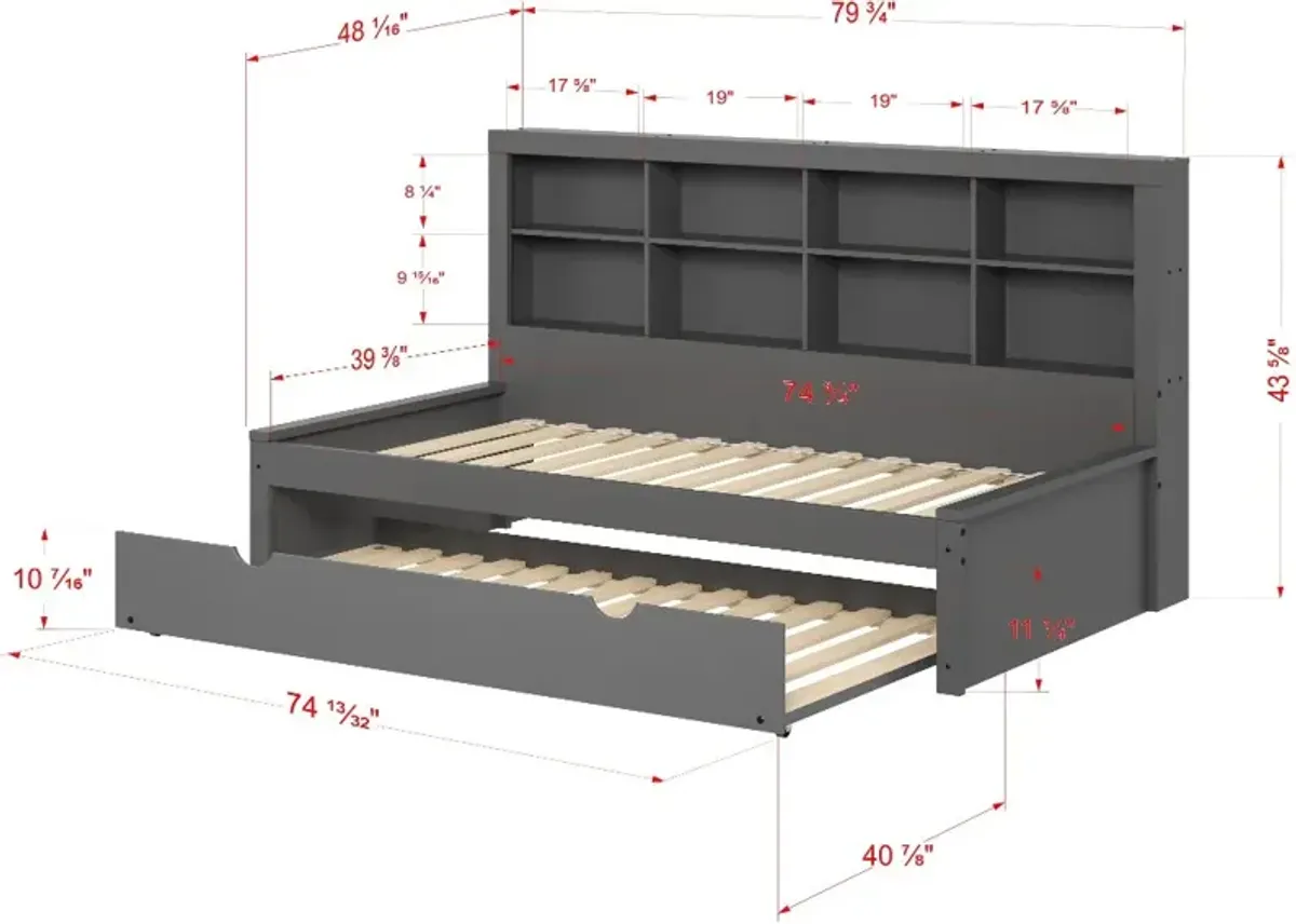 Gray Twin Bookcase Daybed with Trundle