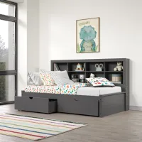 Gray Twin Bookcase Daybed with Storage Drawers