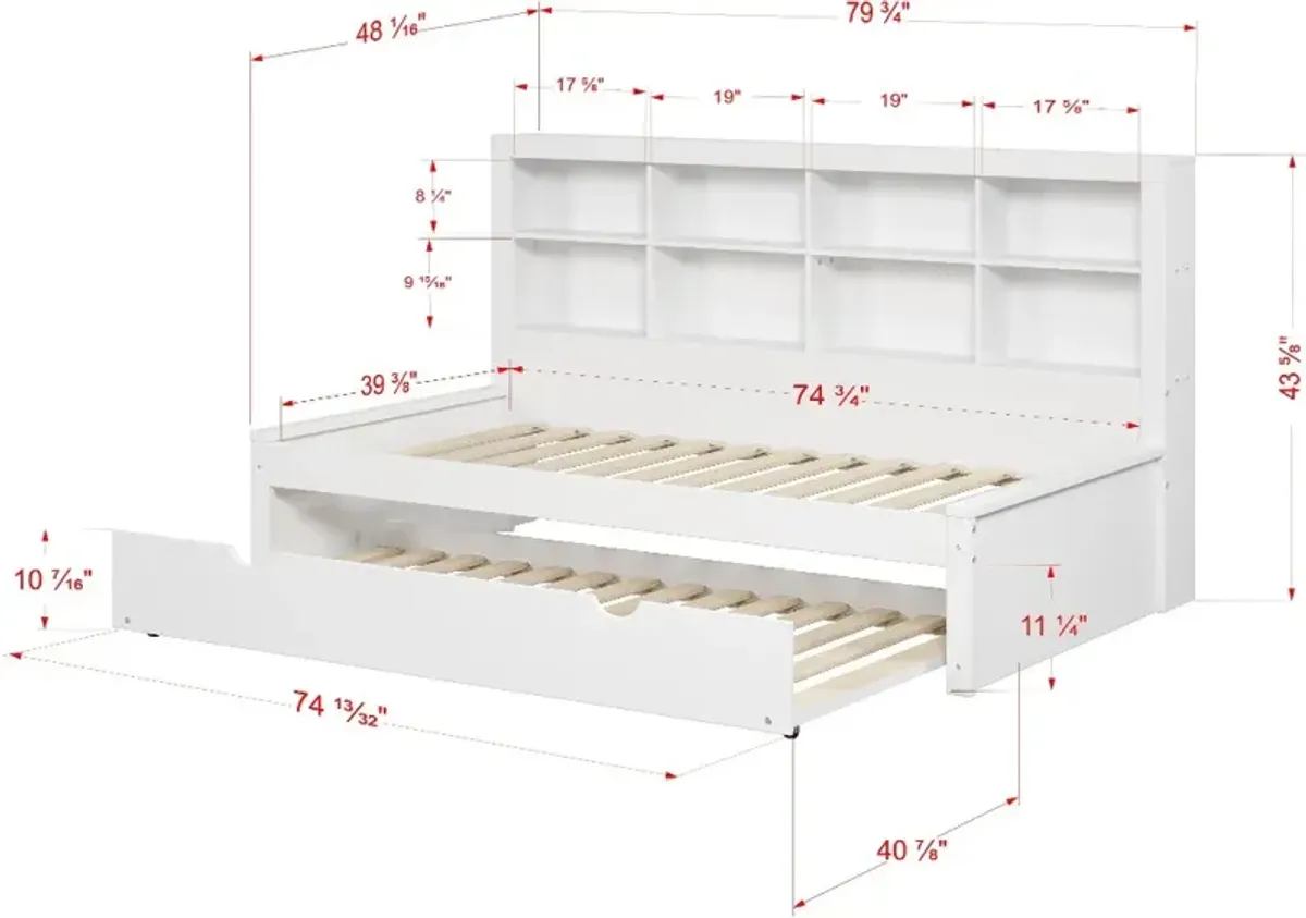 White Twin Bookcase Daybed with Trundle