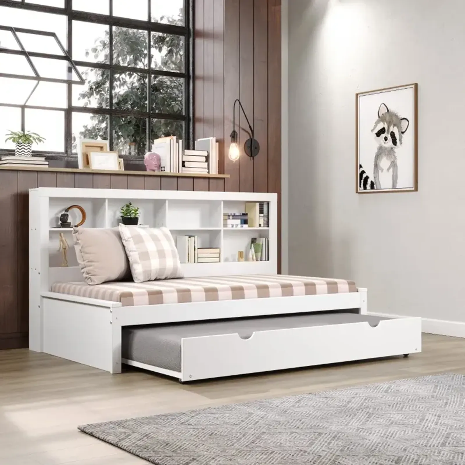 White Twin Bookcase Daybed with Trundle