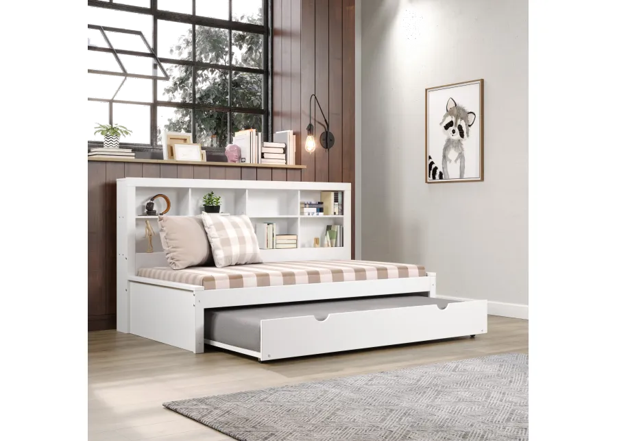 White Twin Bookcase Daybed with Trundle