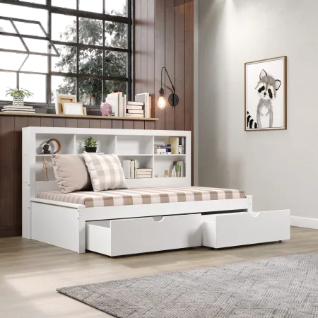 White Twin Bookcase Daybed with Storage Drawers