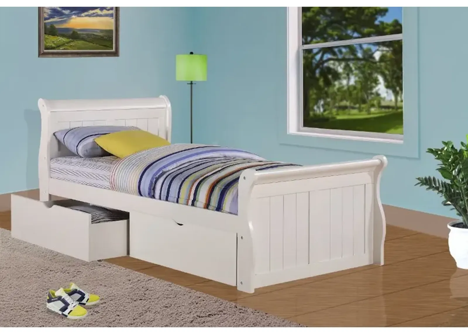 Mission White Twin Sleigh Bed with Drawers