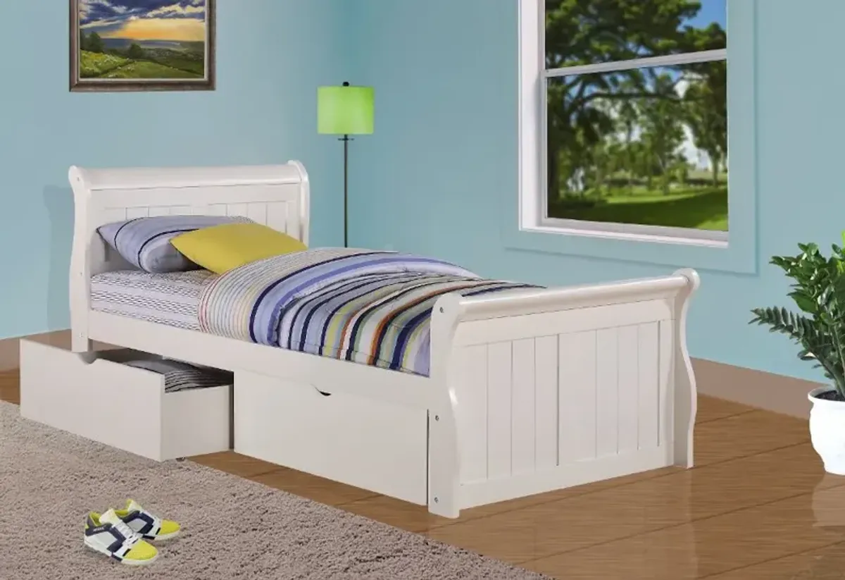 Mission White Twin Sleigh Bed with Drawers