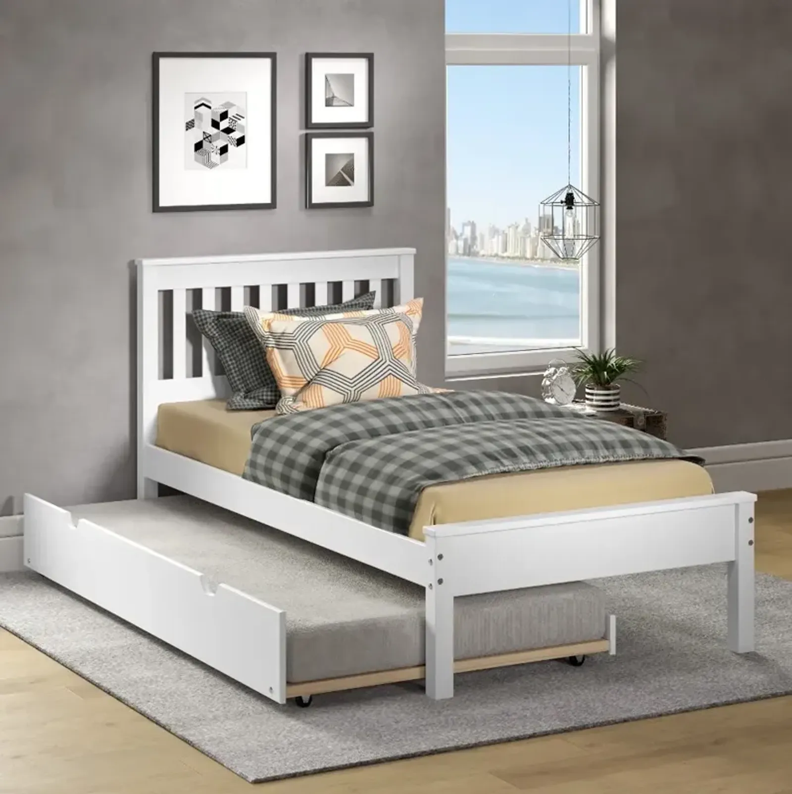 Contempo White Twin Bed with Trundle