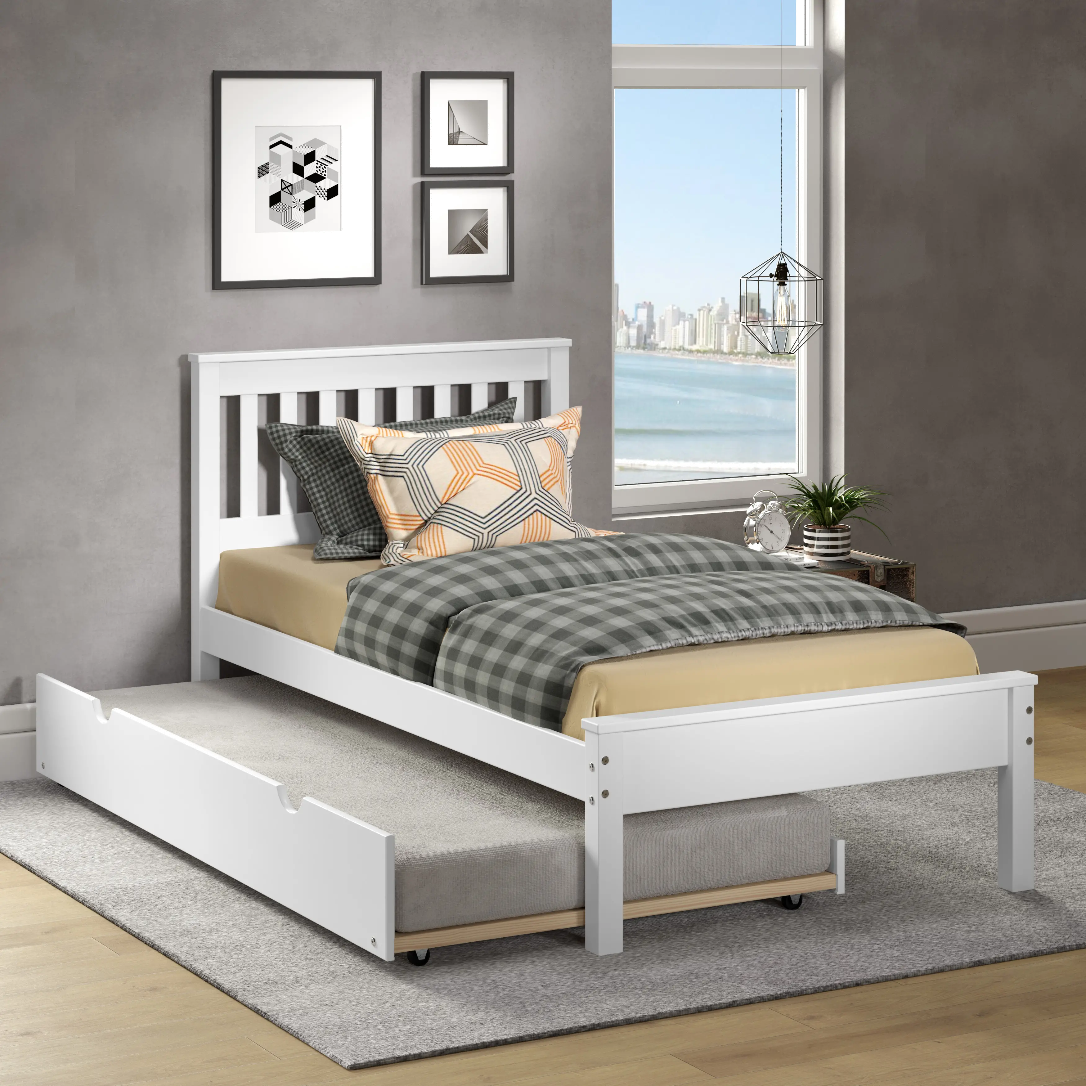Contempo White Twin Bed with Trundle
