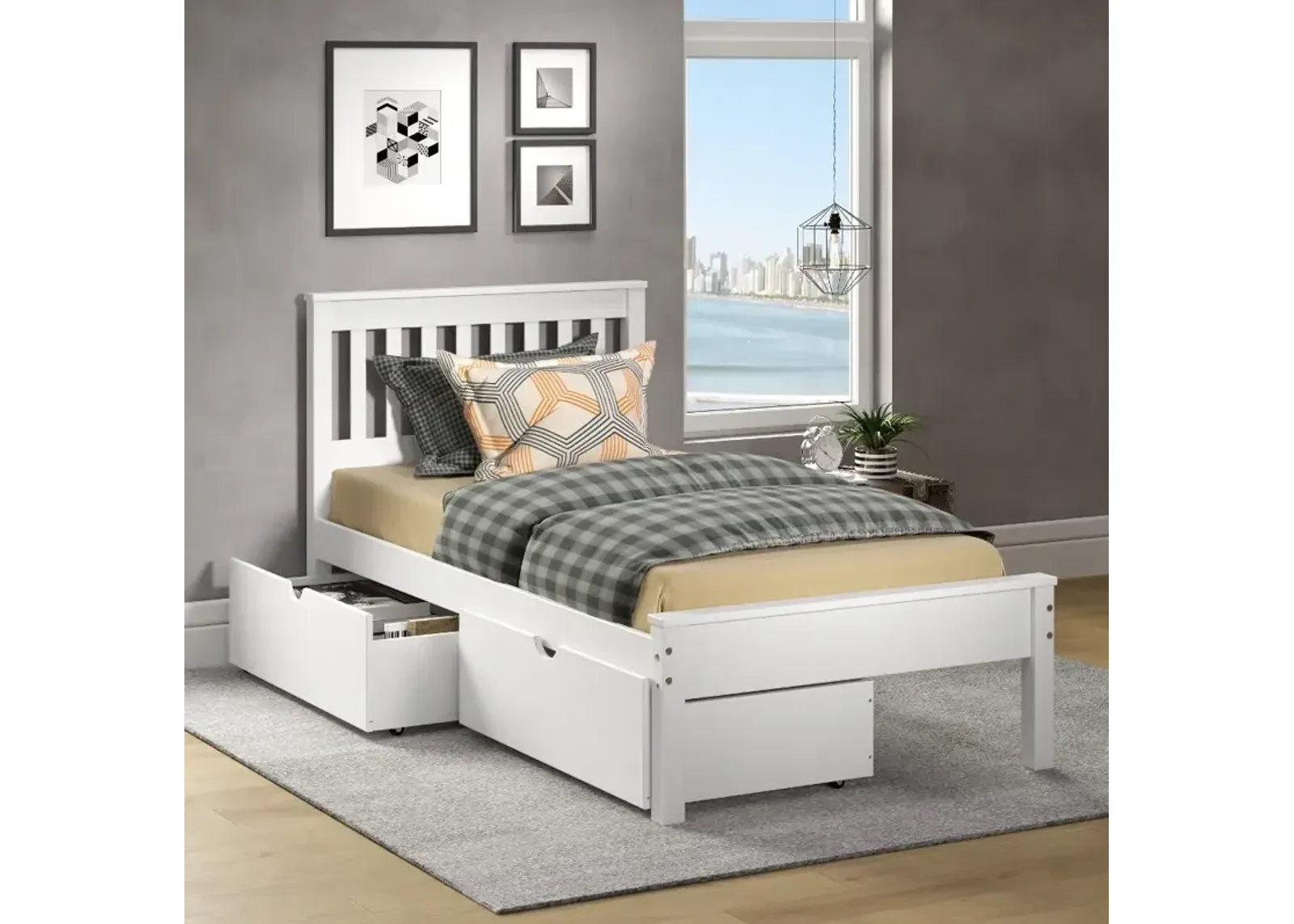 Contempo White Twin Bed with Storage