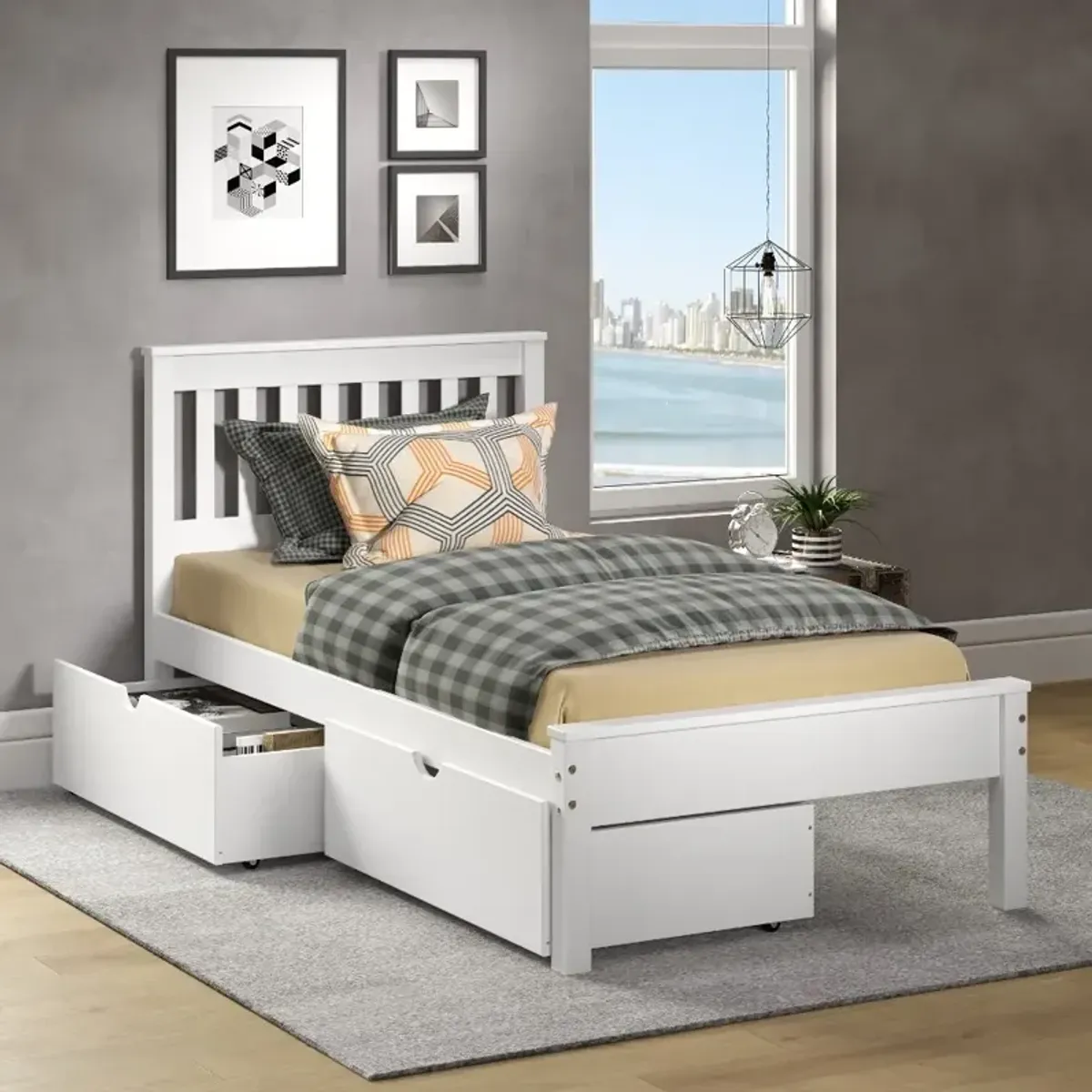 Contempo White Twin Bed with Storage