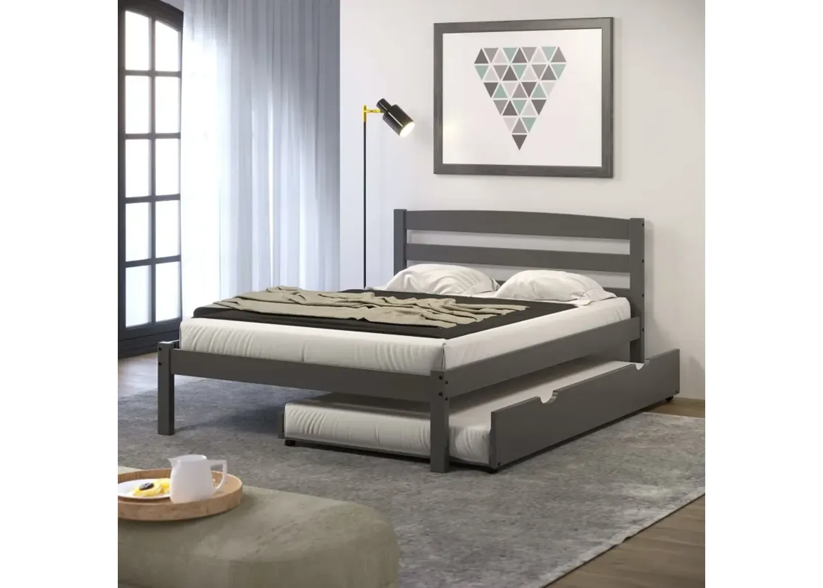 Econo Gray Full Bed with Trundle