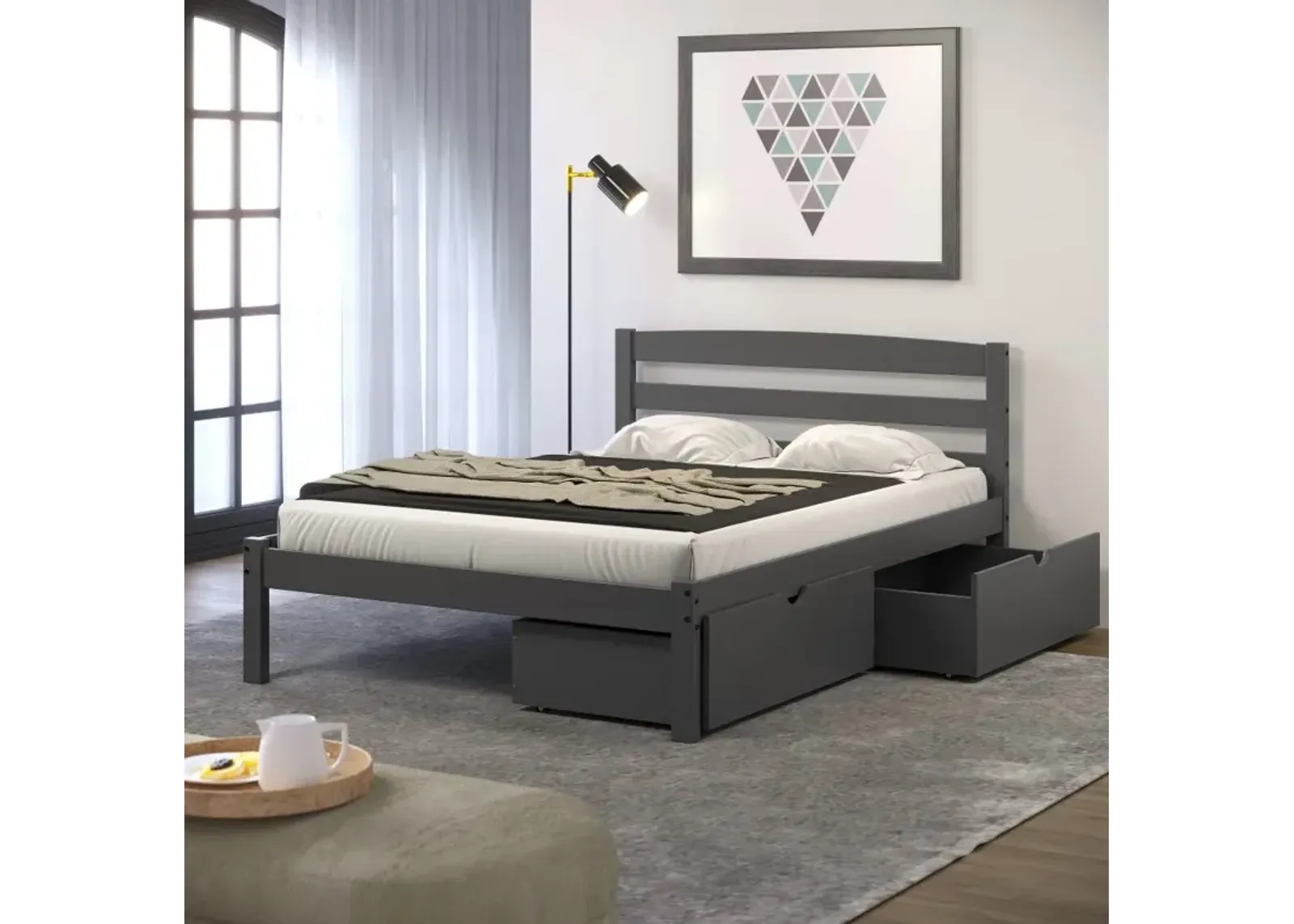 Econo Gray Full Bed with Storage Drawers