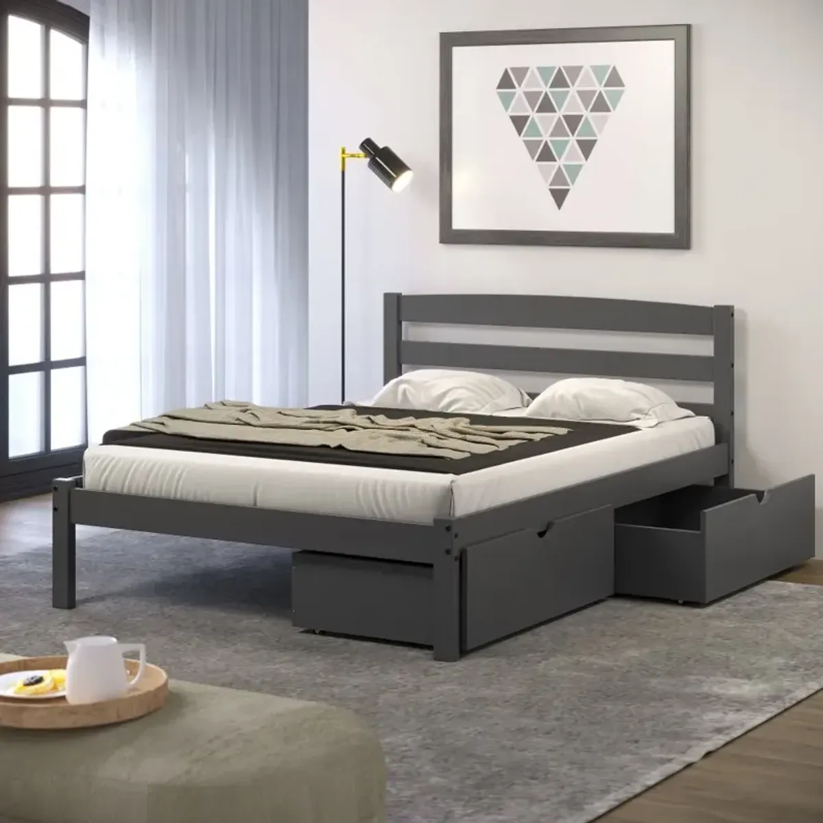 Econo Gray Full Bed with Storage Drawers