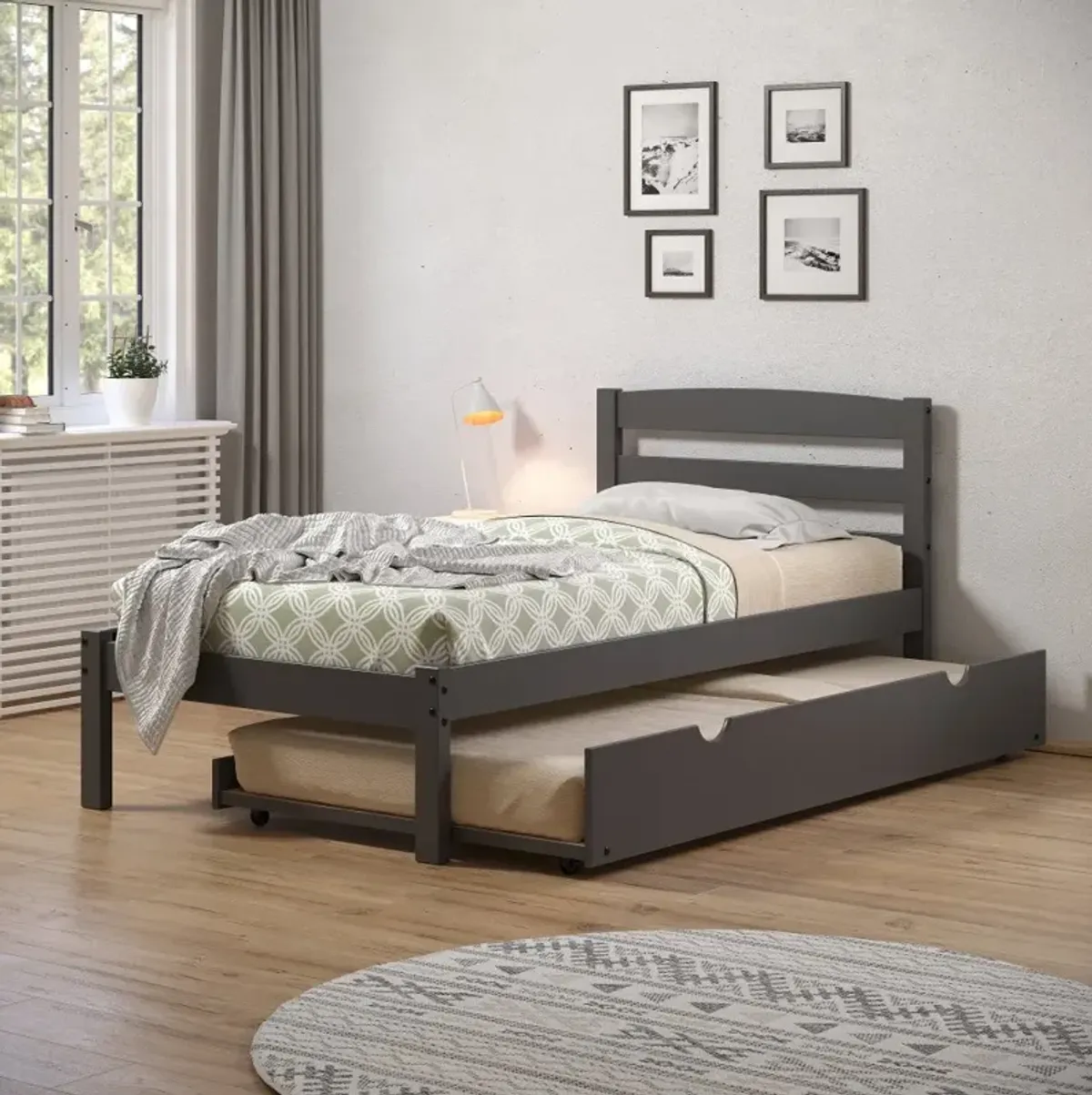 Econo Gray Twin Bed with Trundle