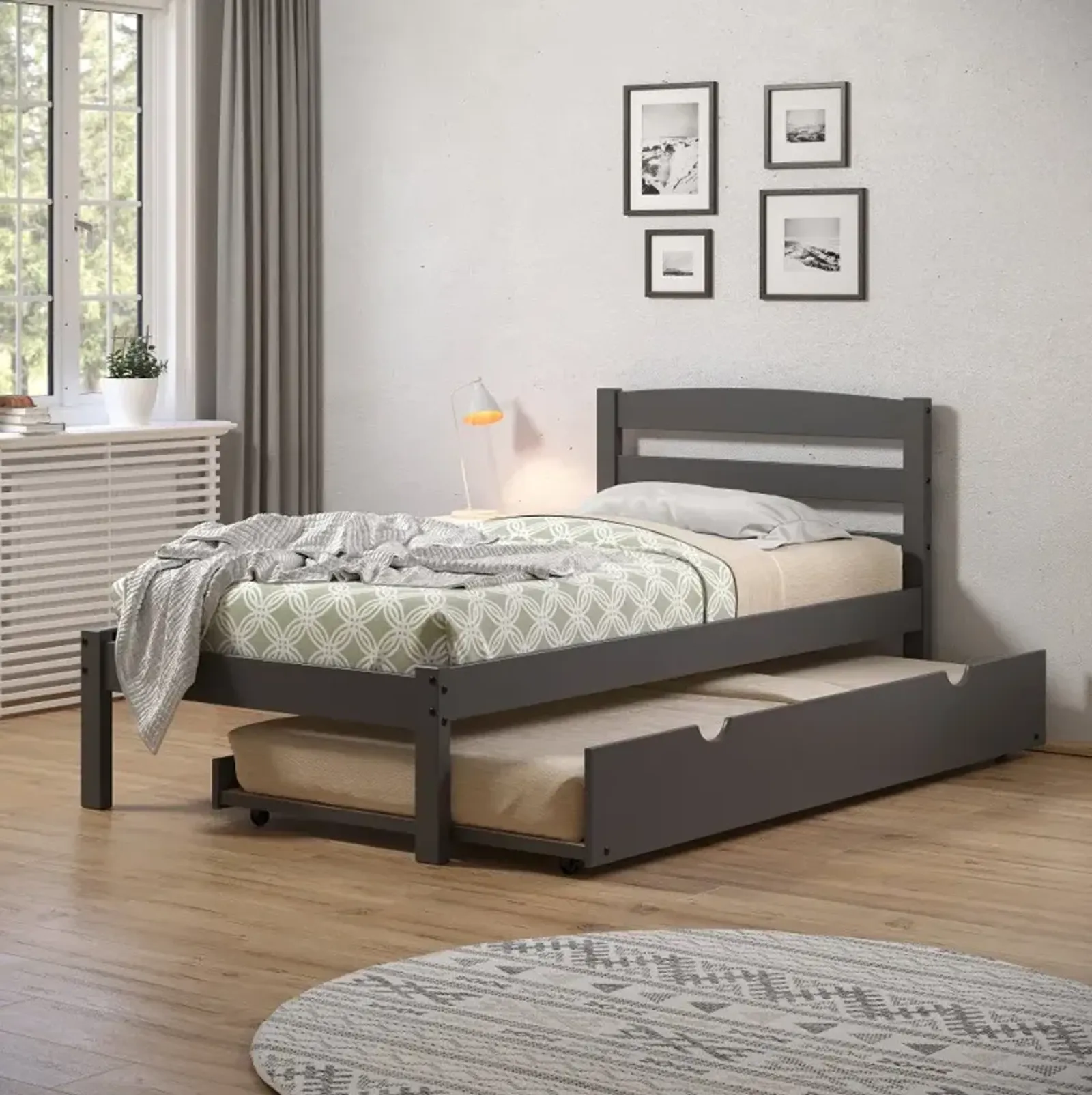 Econo Gray Twin Bed with Trundle