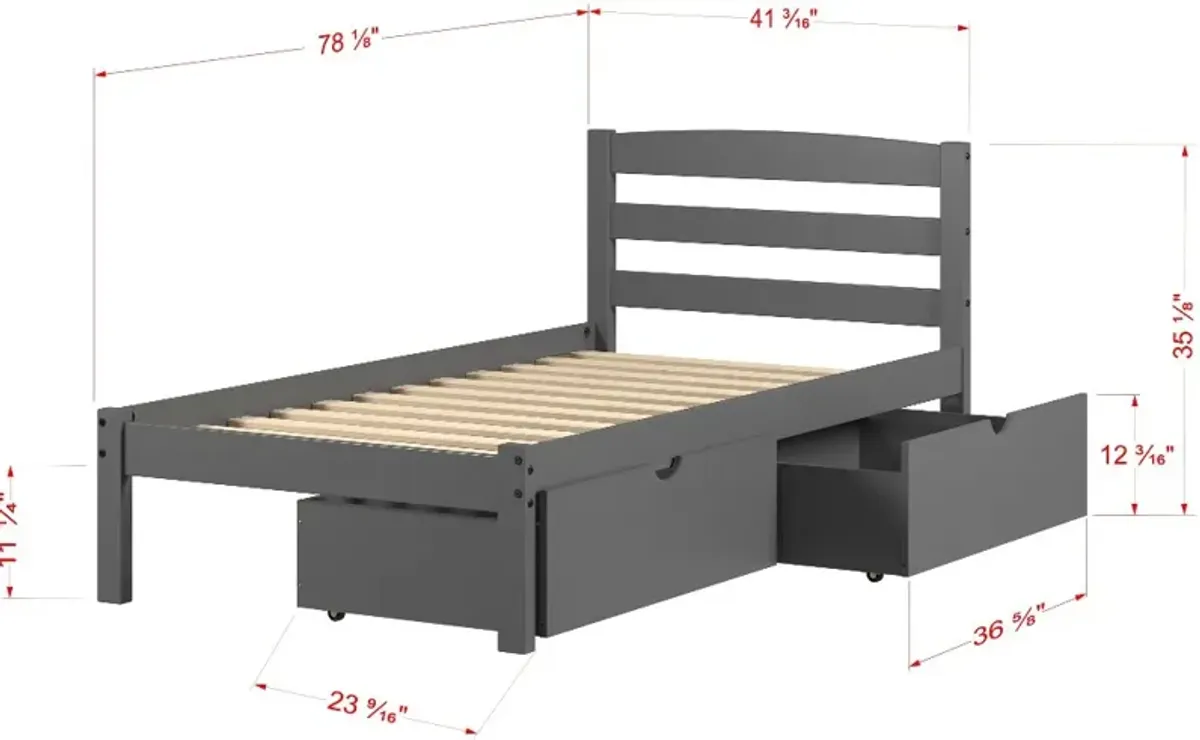 Econo Gray Twin Bed with Storage Drawers