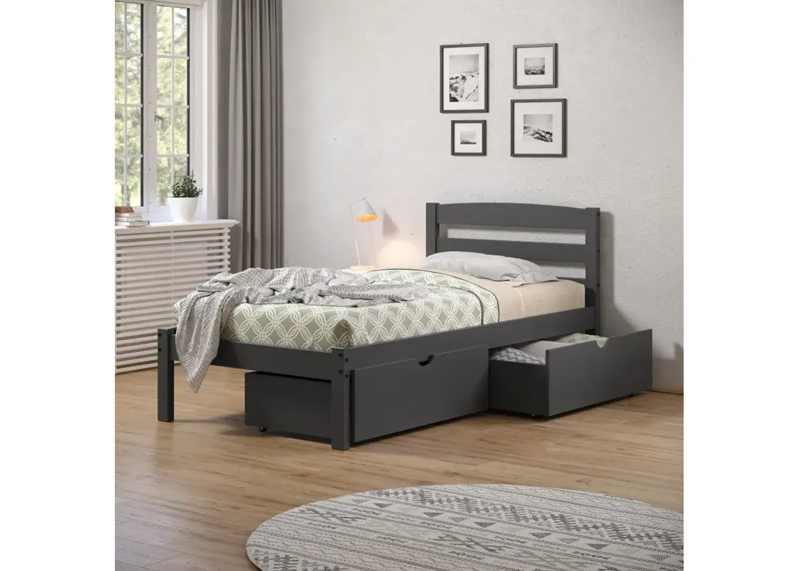 Econo Gray Twin Bed with Storage Drawers