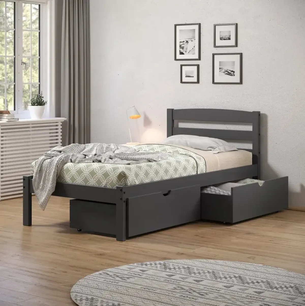 Econo Gray Twin Bed with Storage Drawers