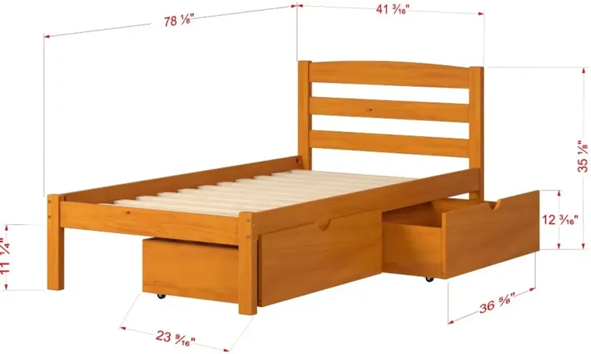 Econo Honey Twin Bed with Storage Drawers