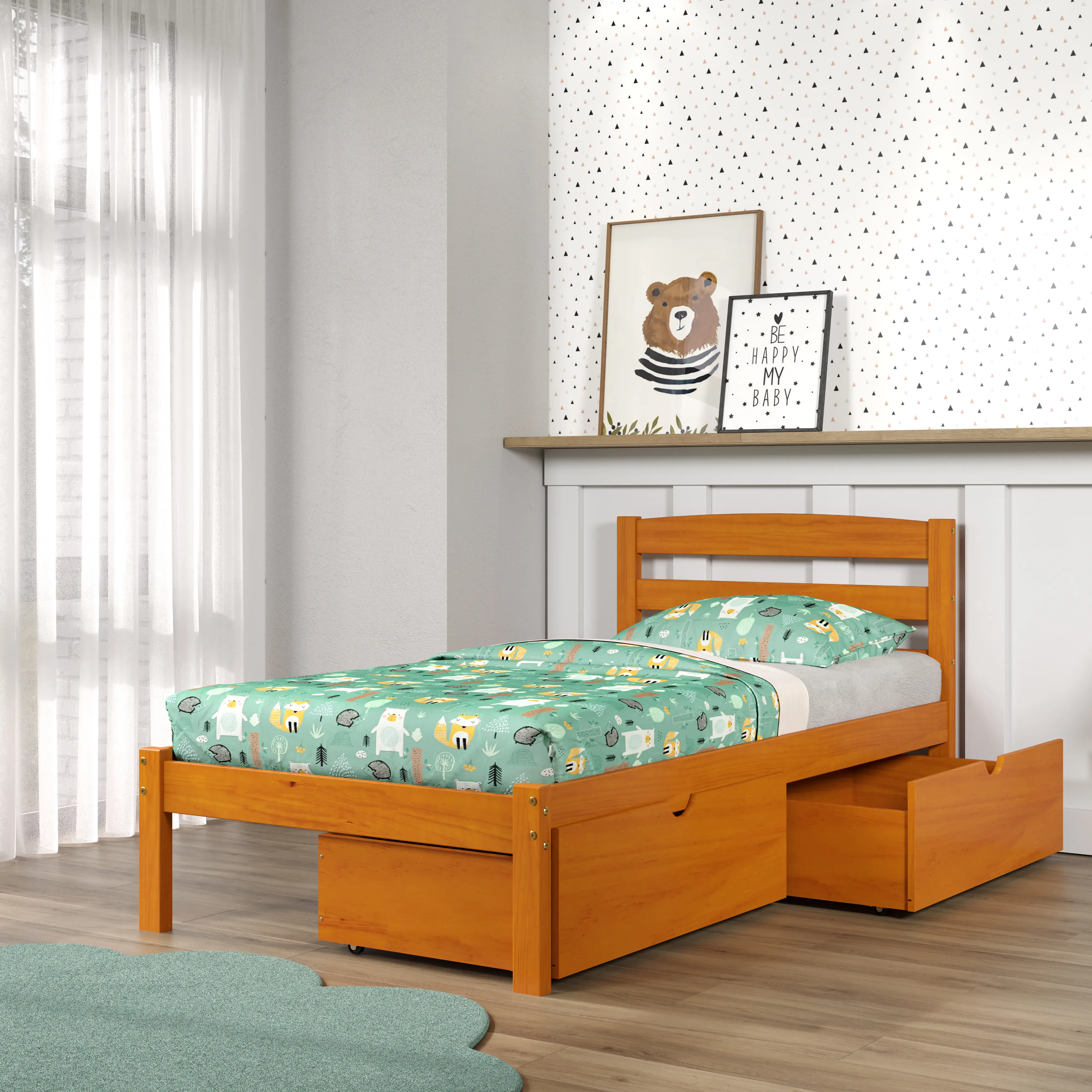 Econo Honey Twin Bed with Storage Drawers