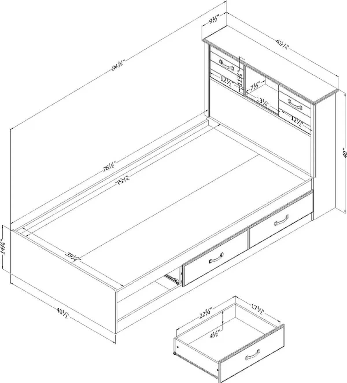 Ulysses Light Gray Twin Bed and Headboard Set - South Shore