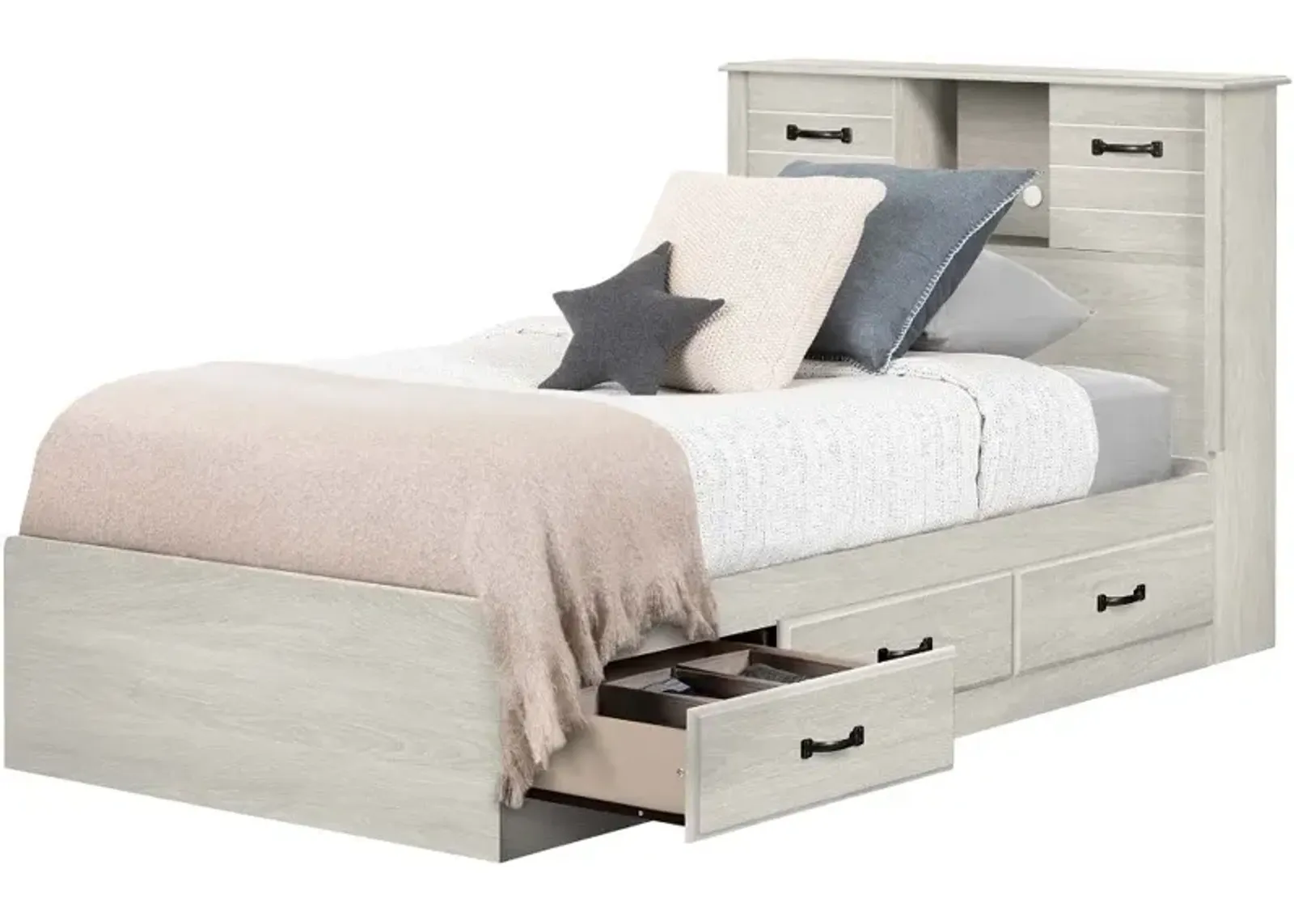 Ulysses Light Gray Twin Bed and Headboard Set - South Shore