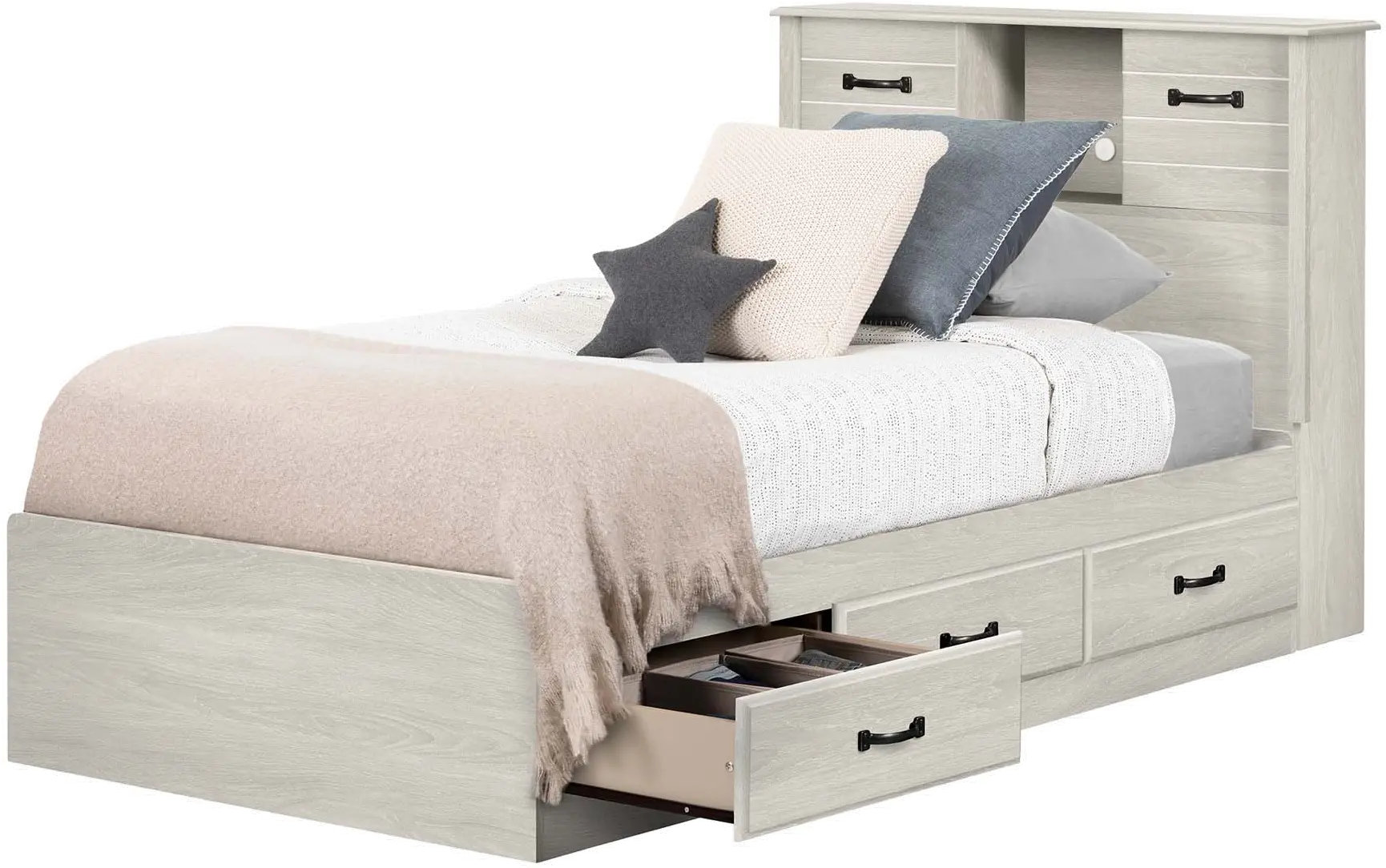 Ulysses Light Gray Twin Bed and Headboard Set - South Shore