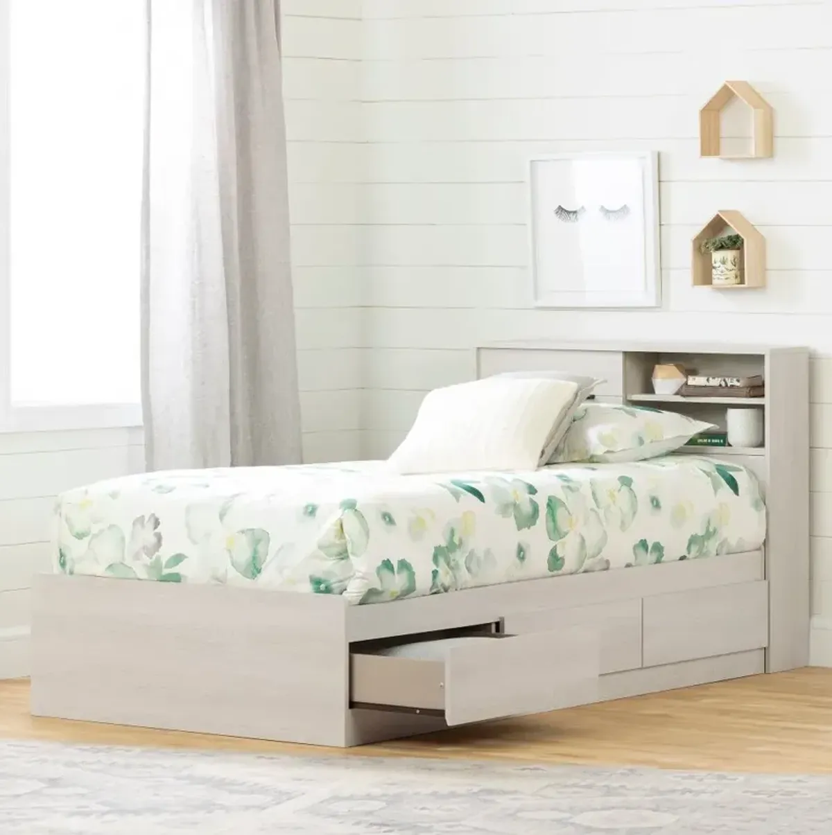 Fynn Light Gray Twin Bed and Headboard Set - South Shore