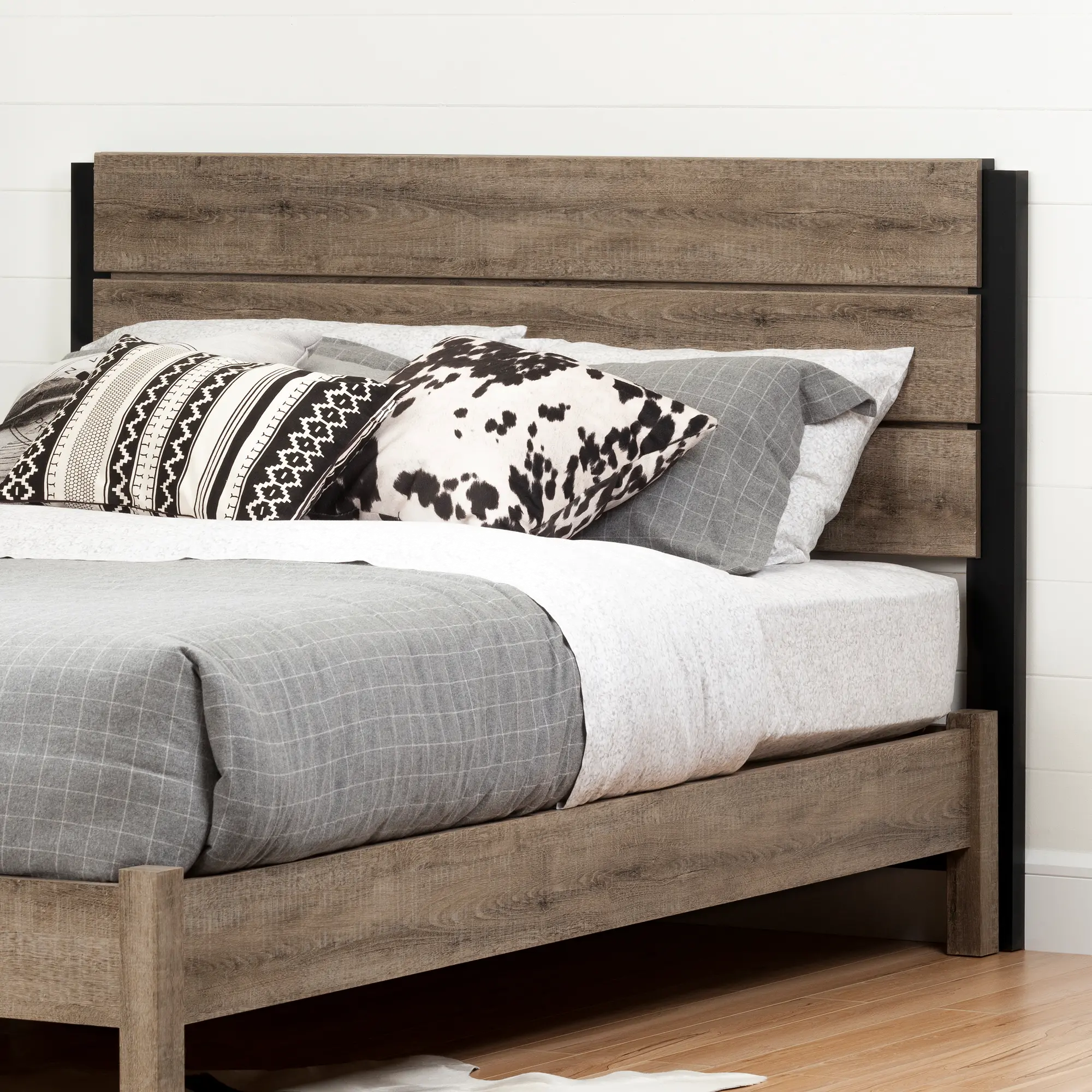 Munich Weathered Oak Queen Platform Bed Set - South Shore