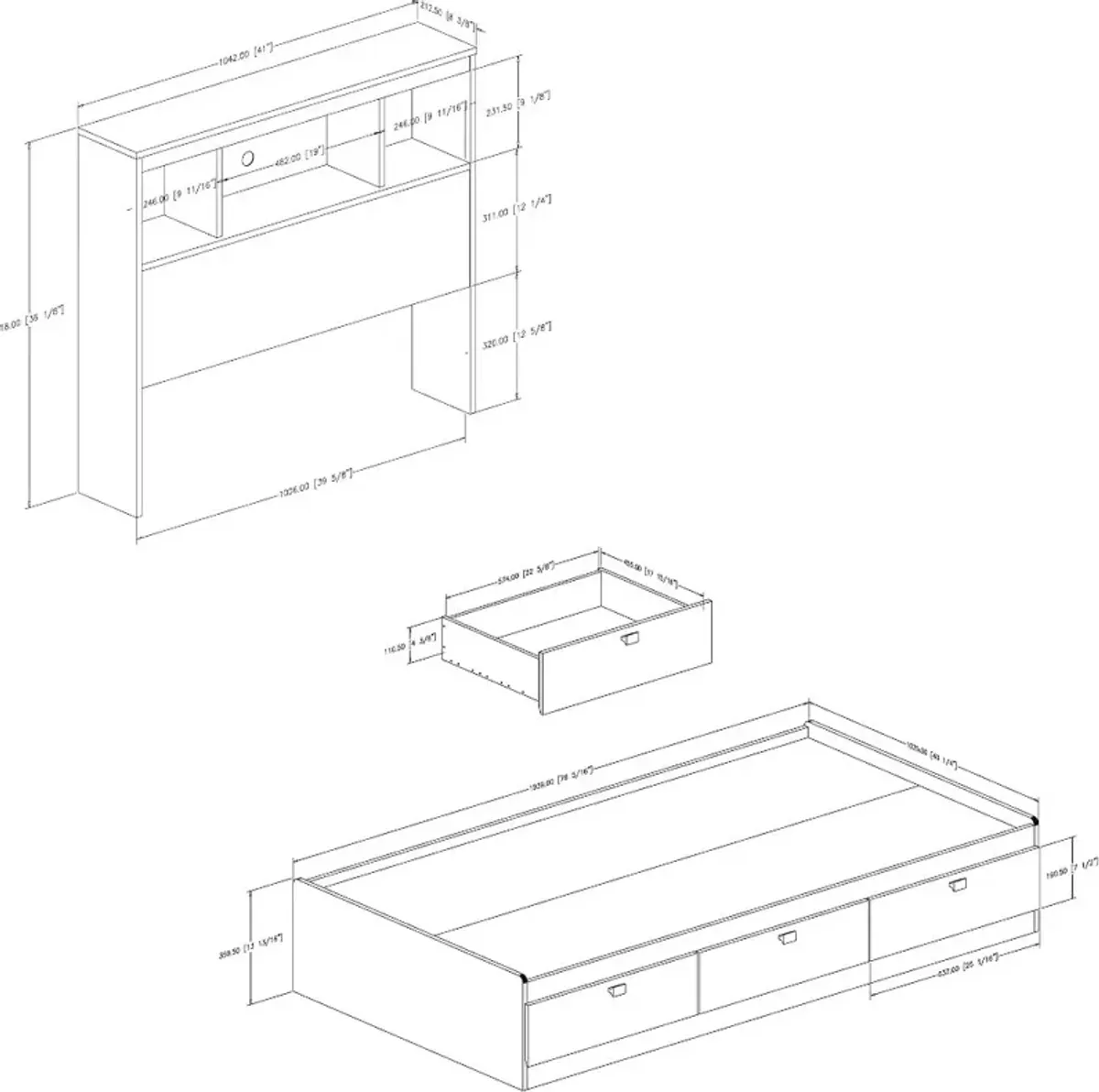 Spark White Twin Storage Bed and Bookcase Headboard Set - South Shore