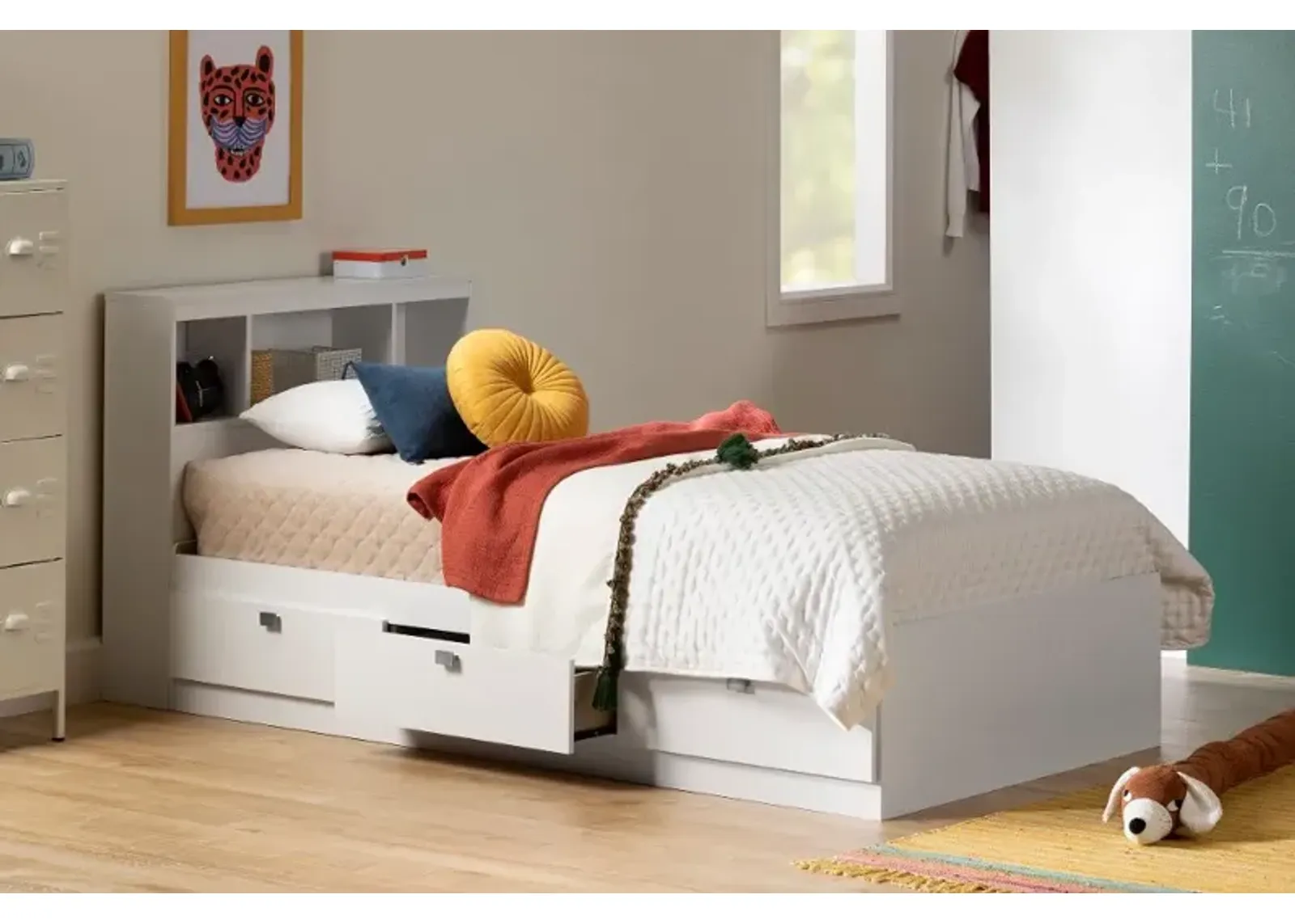 Spark White Twin Storage Bed and Bookcase Headboard Set - South Shore