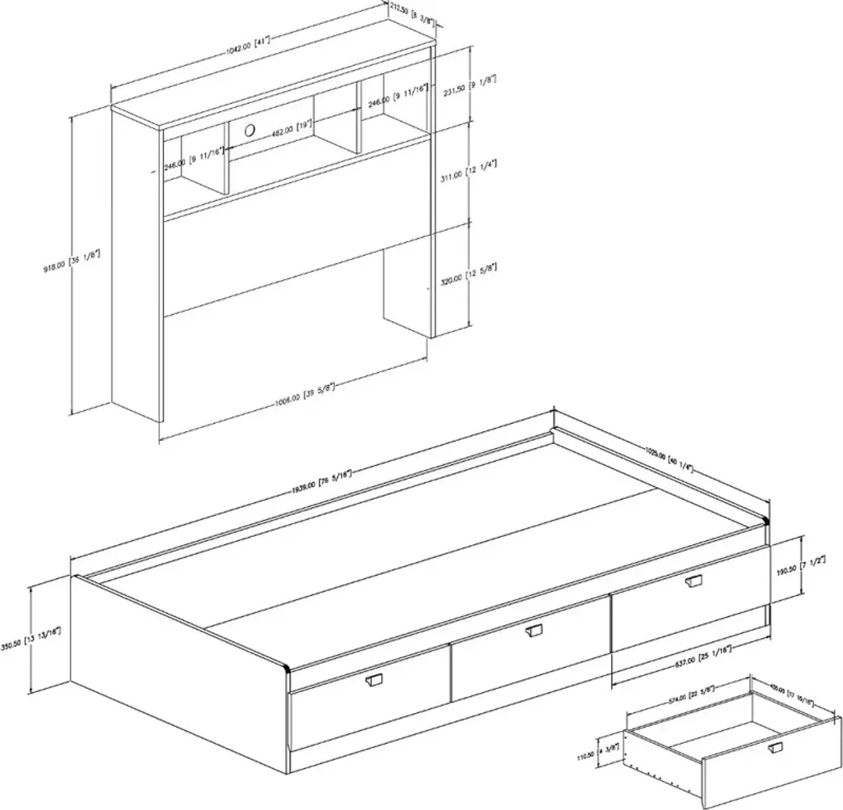 Spark Black Twin Storage Bed and Bookcase Headboard Set - South Shore