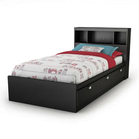 Spark Black Twin Storage Bed and Bookcase Headboard Set - South Shore