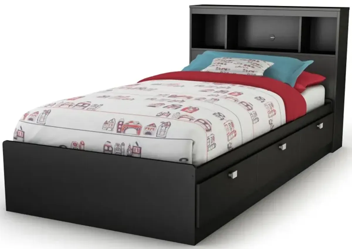 Spark Black Twin Storage Bed and Bookcase Headboard Set - South Shore