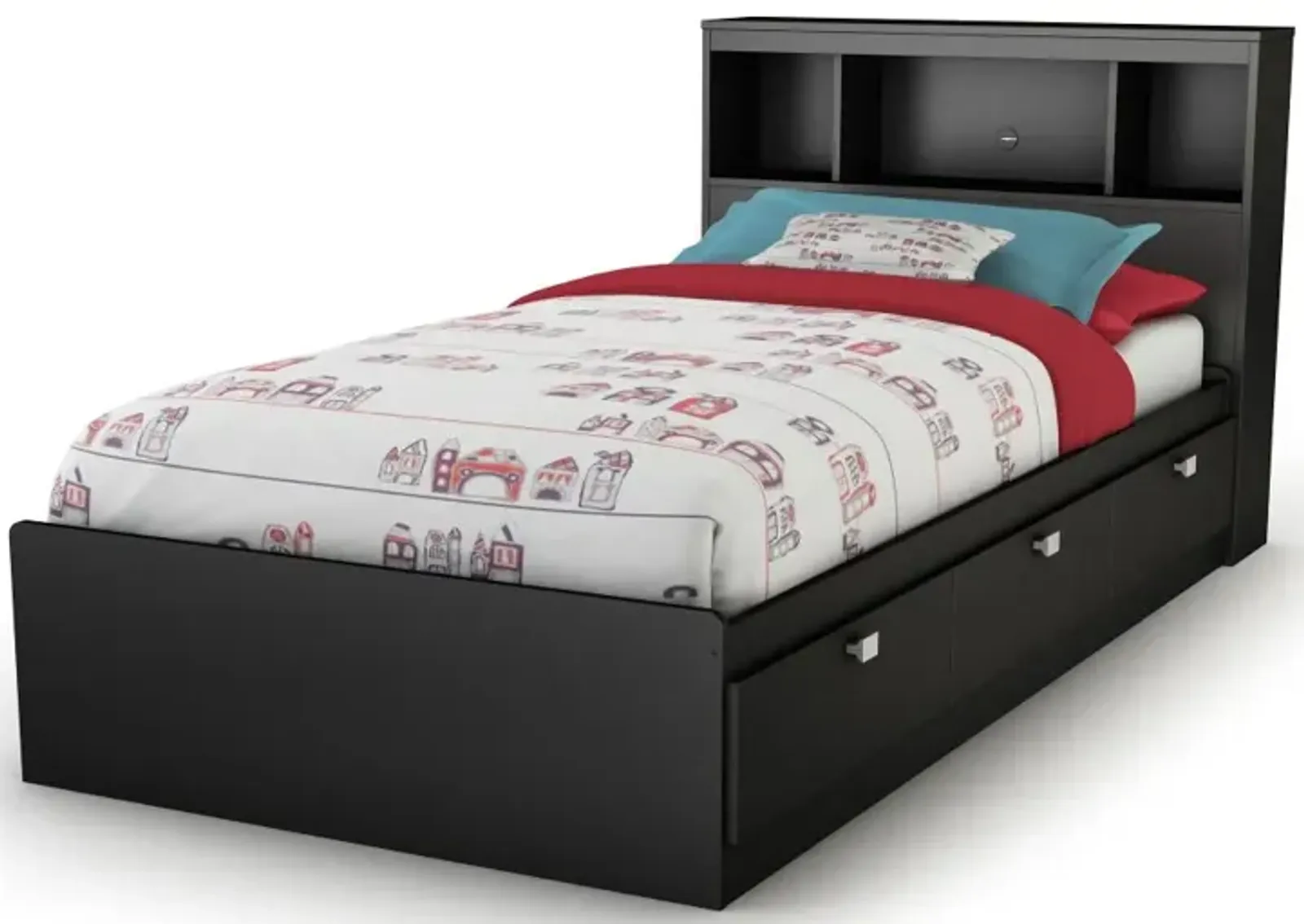 Spark Black Twin Storage Bed and Bookcase Headboard Set - South Shore