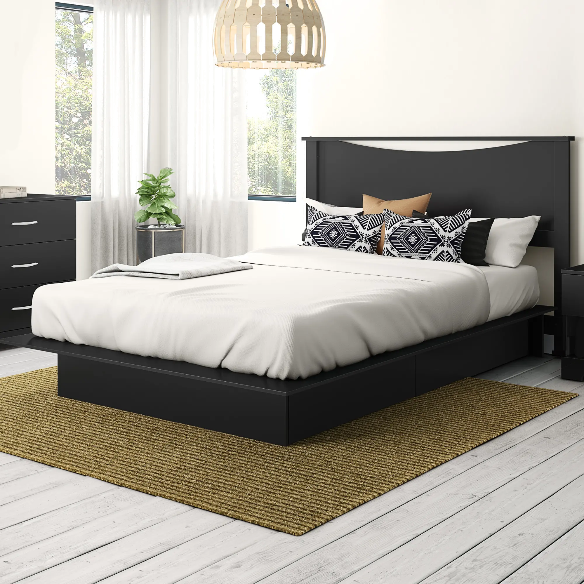 Step One Black Full/Queen Bed and Headboard Set - South Shore