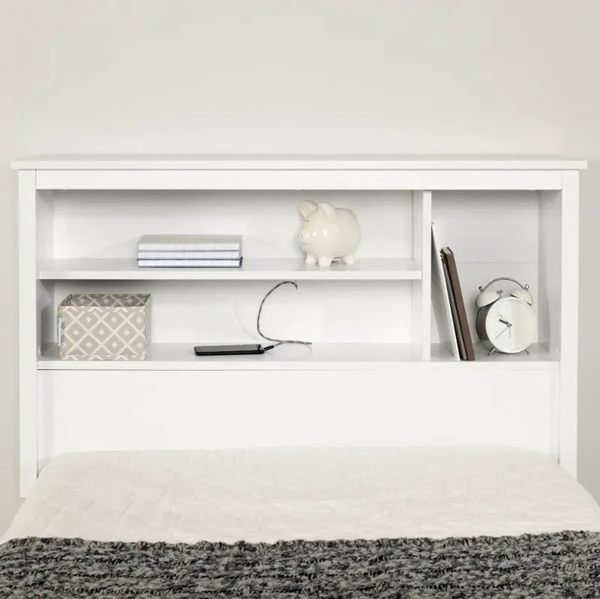 Vito White Twin Mates Bed with Bookcase Headboard - South Shore