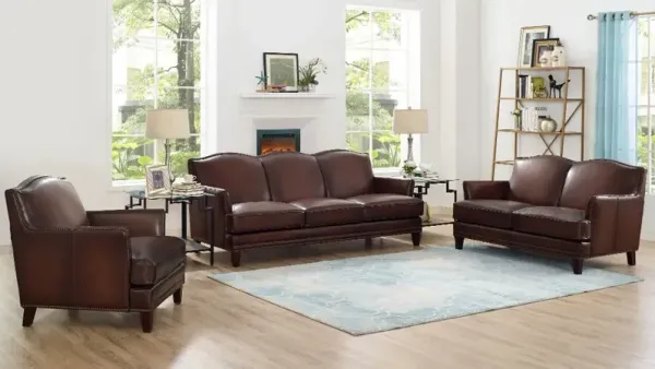 Manchester Brown Leather 3 Piece Living Room Set