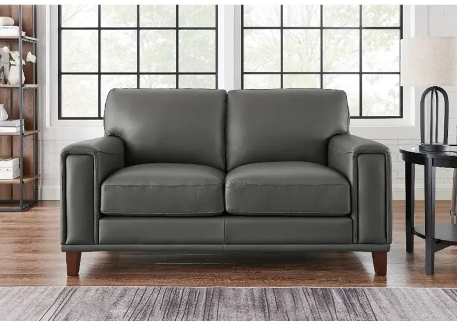 Harper Gray Leather Loveseat